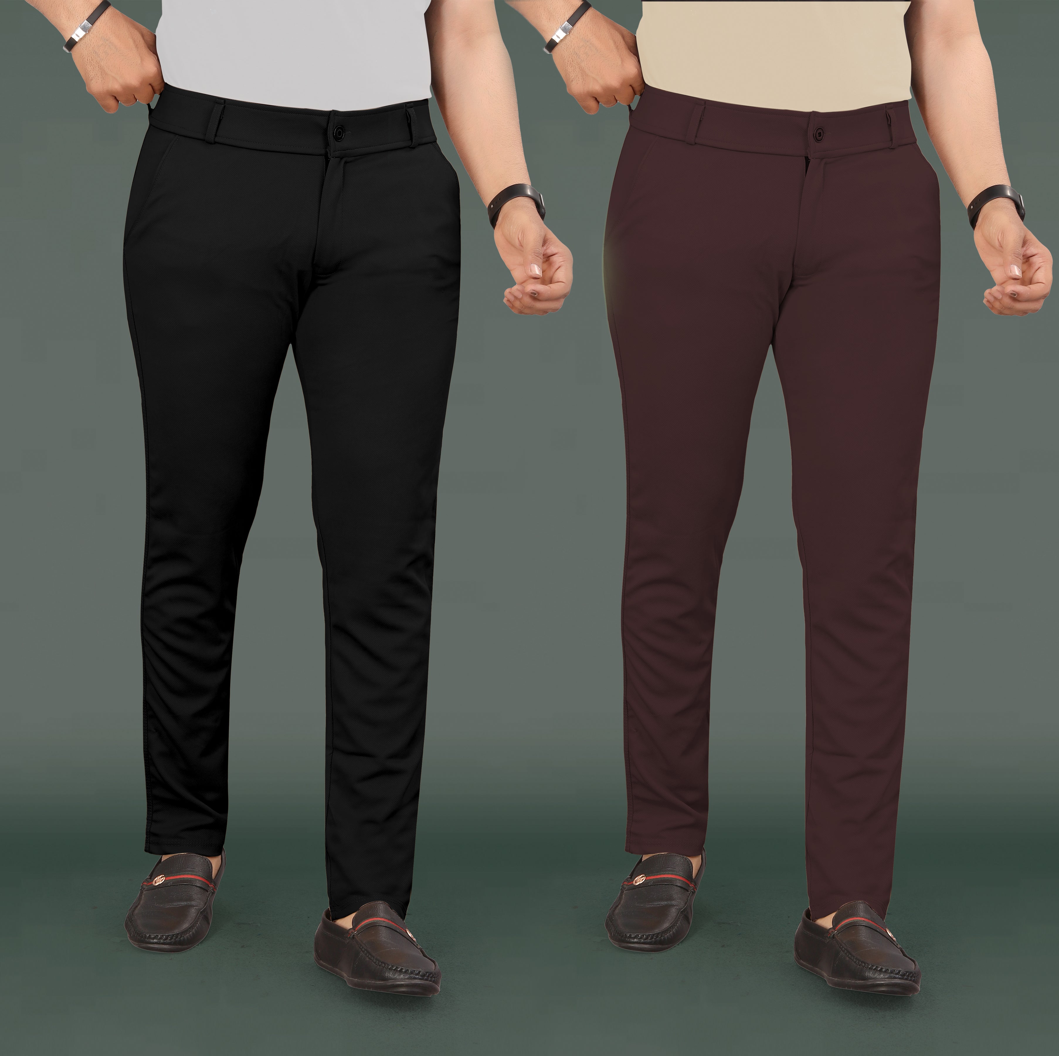 Ritsila Slim Fit Stretchable Lycra Trouser For Men { Pack Of 2 }