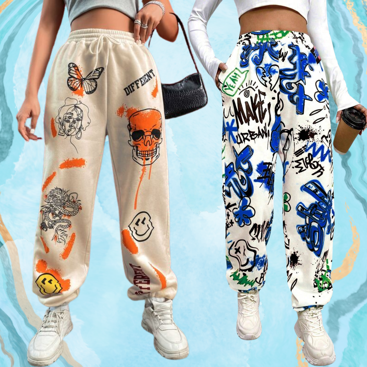 Ritsila Coolane Plus Halloween Letter & Cartoon Graphic Drawstring Waist Sweatpants (Pack of-2)