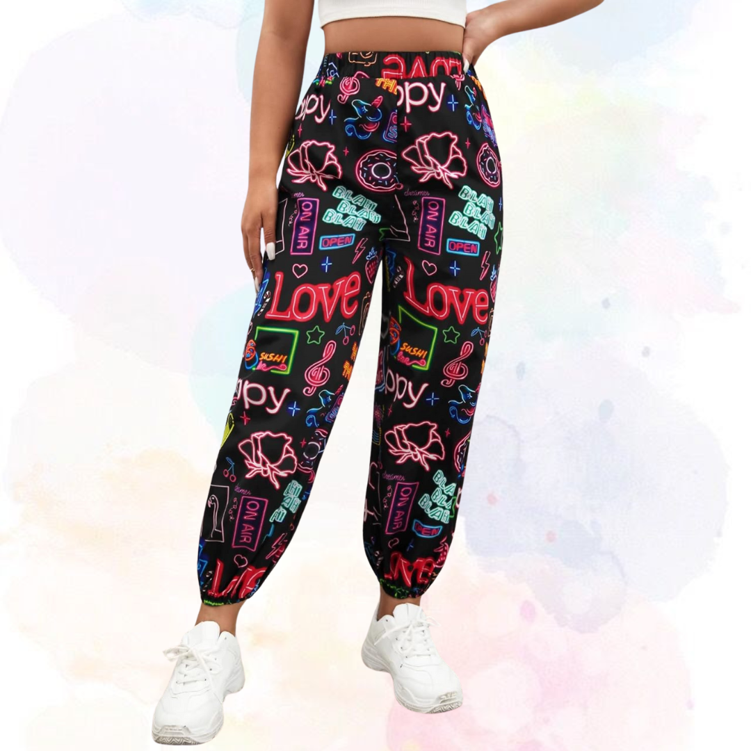 Coolane Letter & Floral Print Carrot Pants