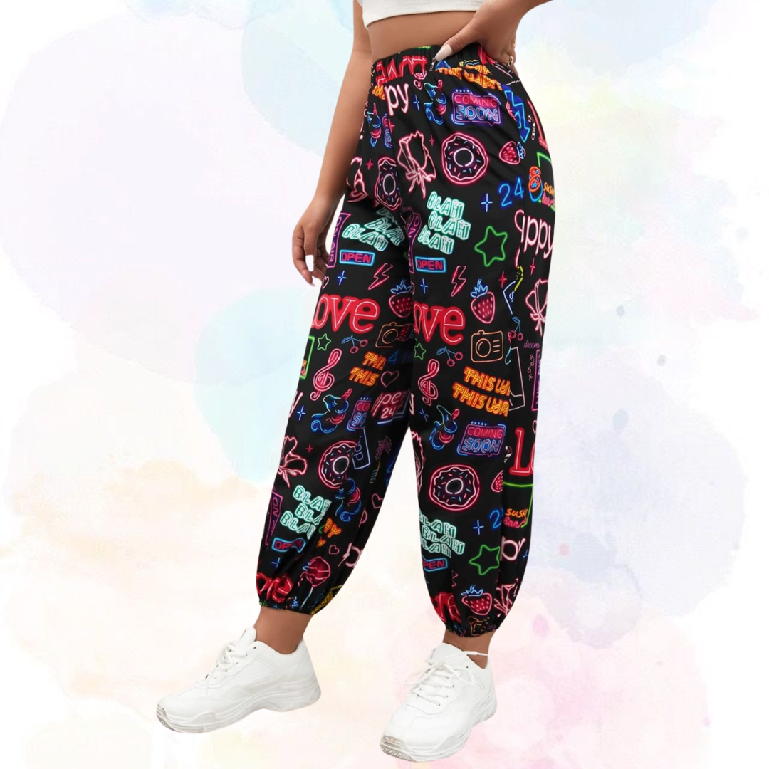 Coolane Letter & Floral Print Carrot Pants