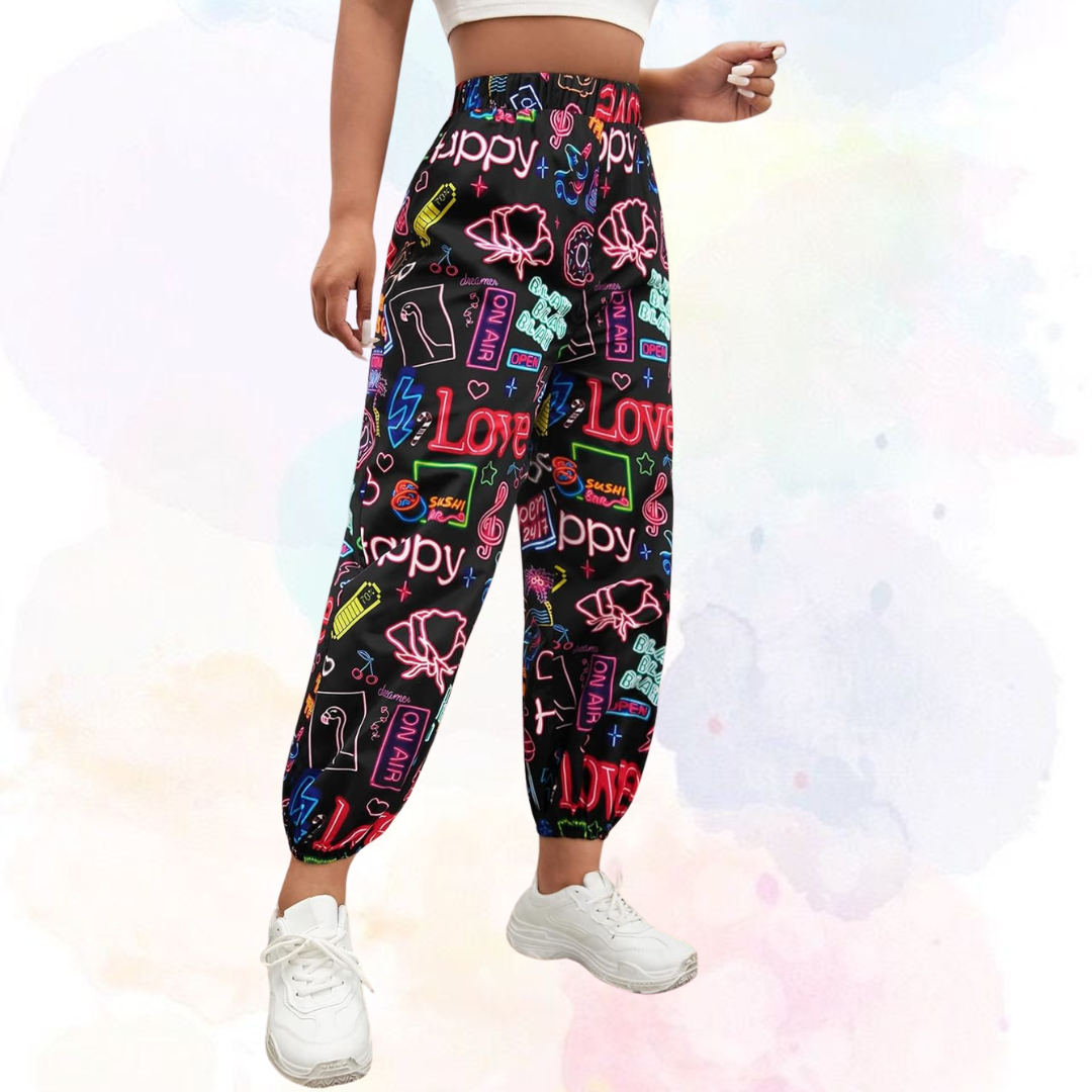 Coolane Letter & Floral Print Carrot Pants