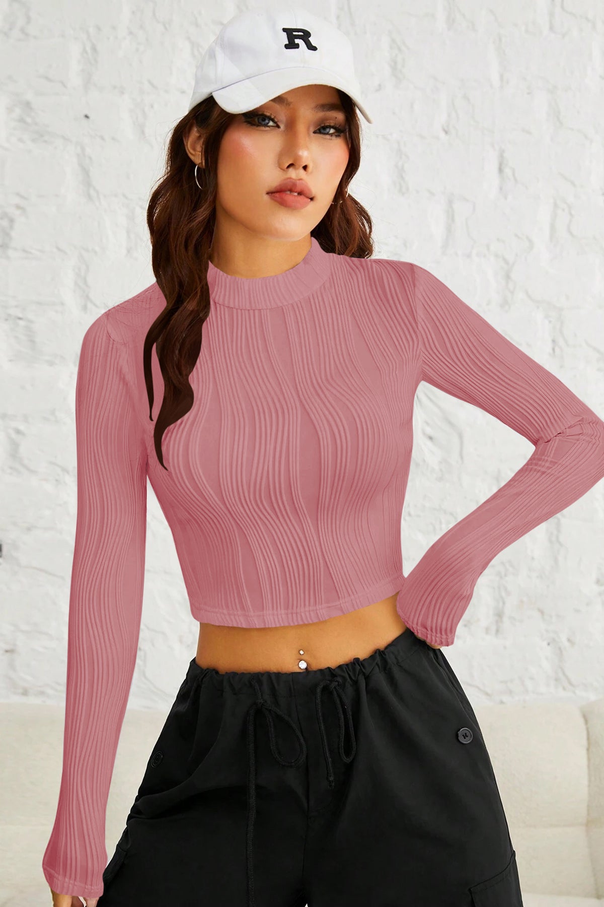Ritsila Women Butter Pink Color EZwear Gola Simulada Camiseta Crop Top