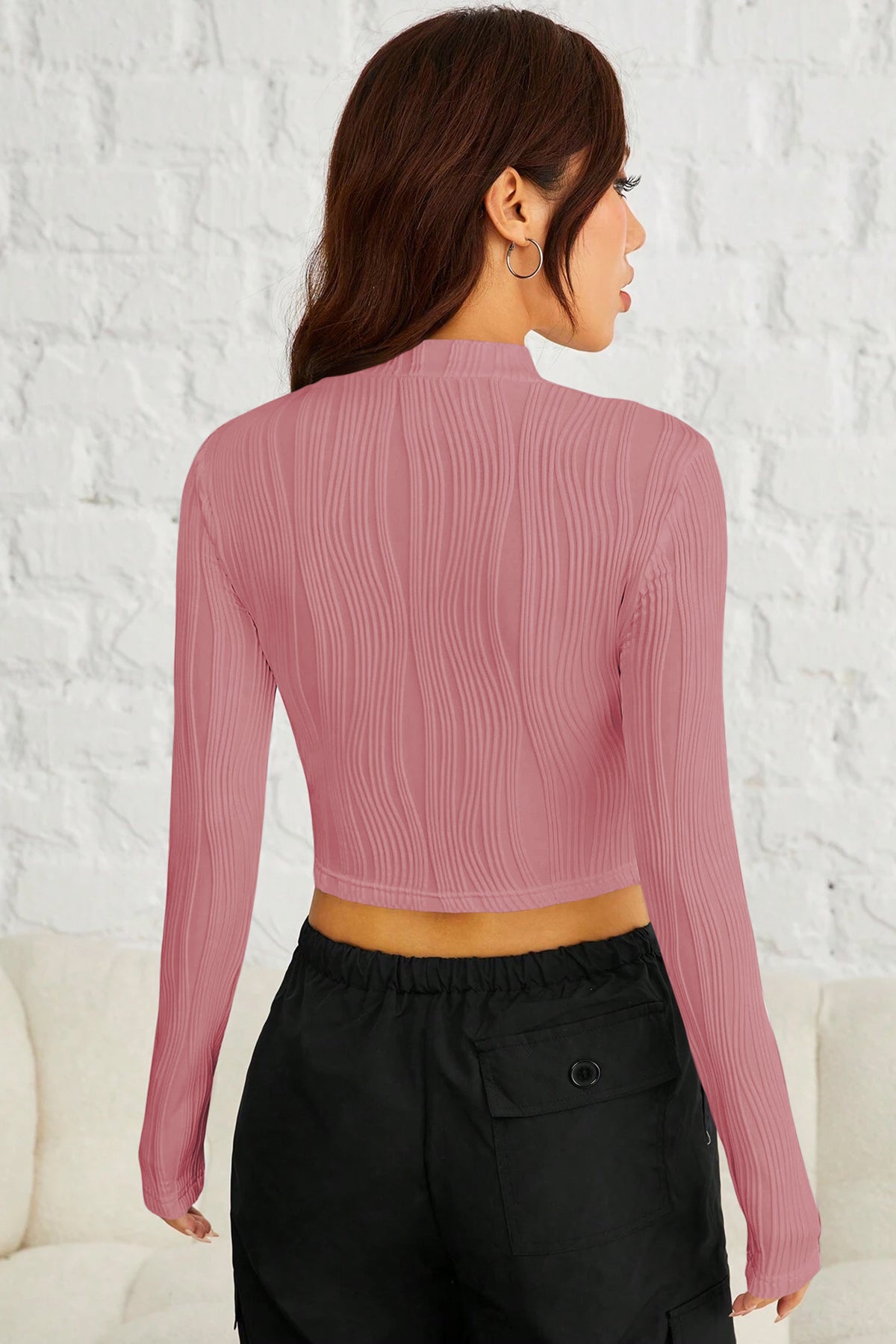Ritsila Women Butter Pink Color EZwear Gola Simulada Camiseta Crop Top