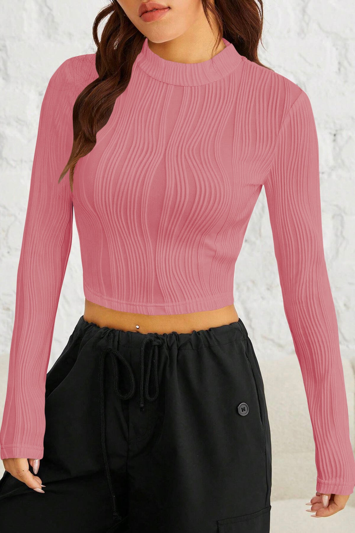 Ritsila Women Butter Pink Color EZwear Gola Simulada Camiseta Crop Top