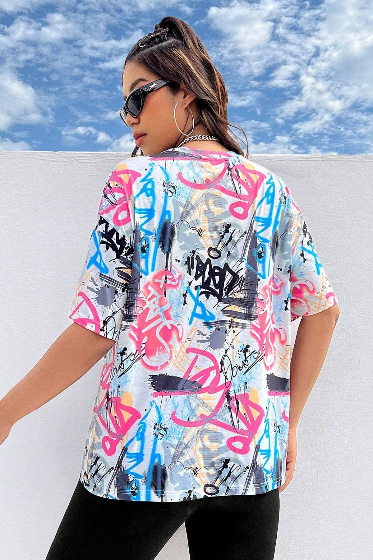 Ritsila Coolane Women'S Plus Size Graffiti Printing Contrast Color T-Shirt