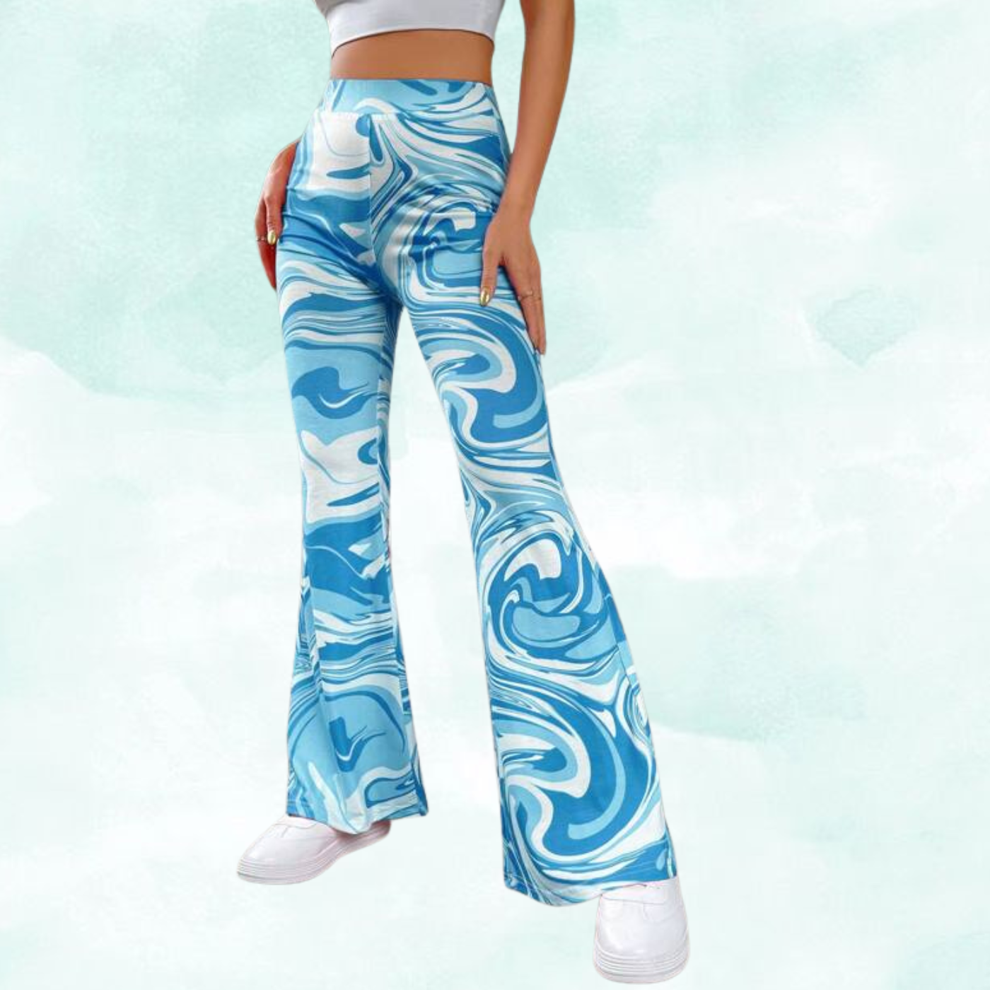 Ritsila Marble Print Flared Leg Pants, Casual High Waist Slim Pants (Pack of-2)