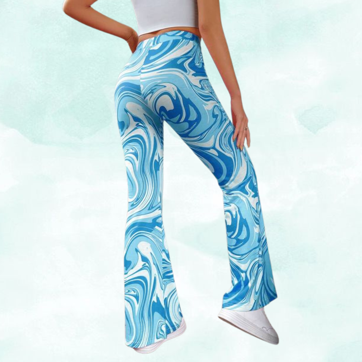 Ritsila Marble Print Flared Leg Pants, Casual High Waist Slim Pants (Pack of-2)