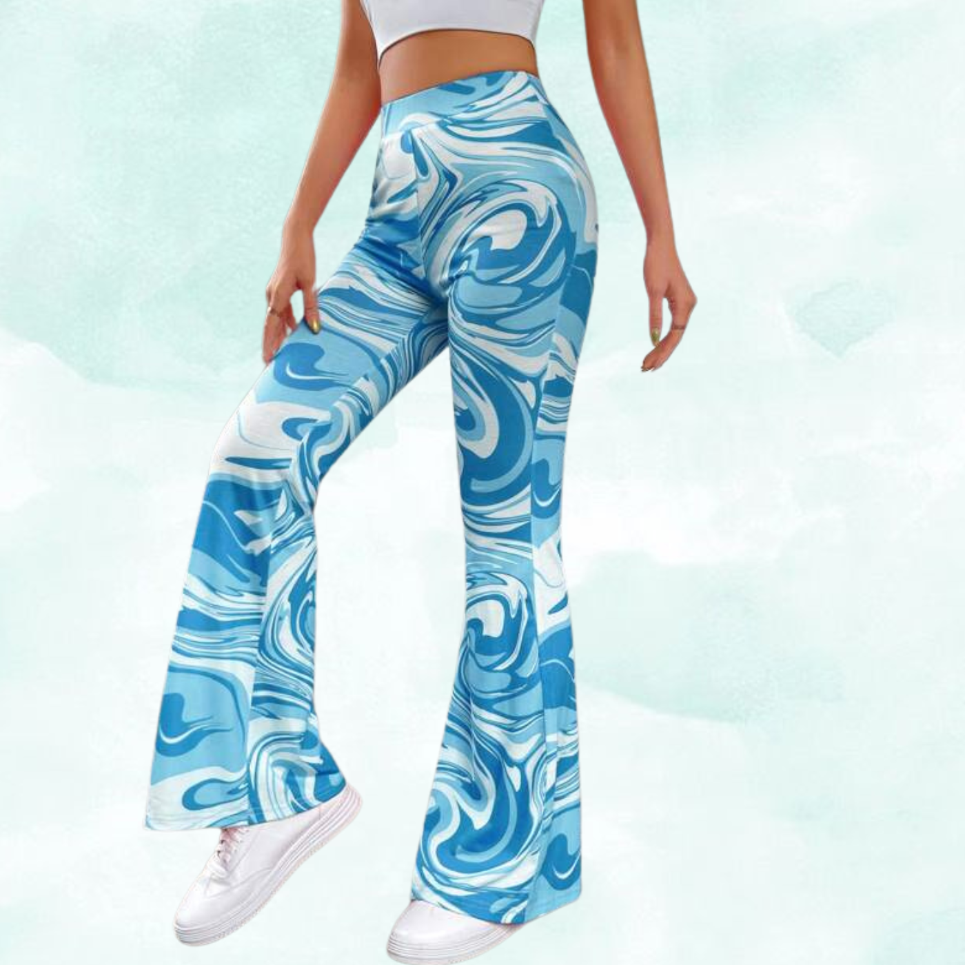 Ritsila Marble Print Flared Leg Pants, Casual High Waist Slim Pants (Pack of-2)