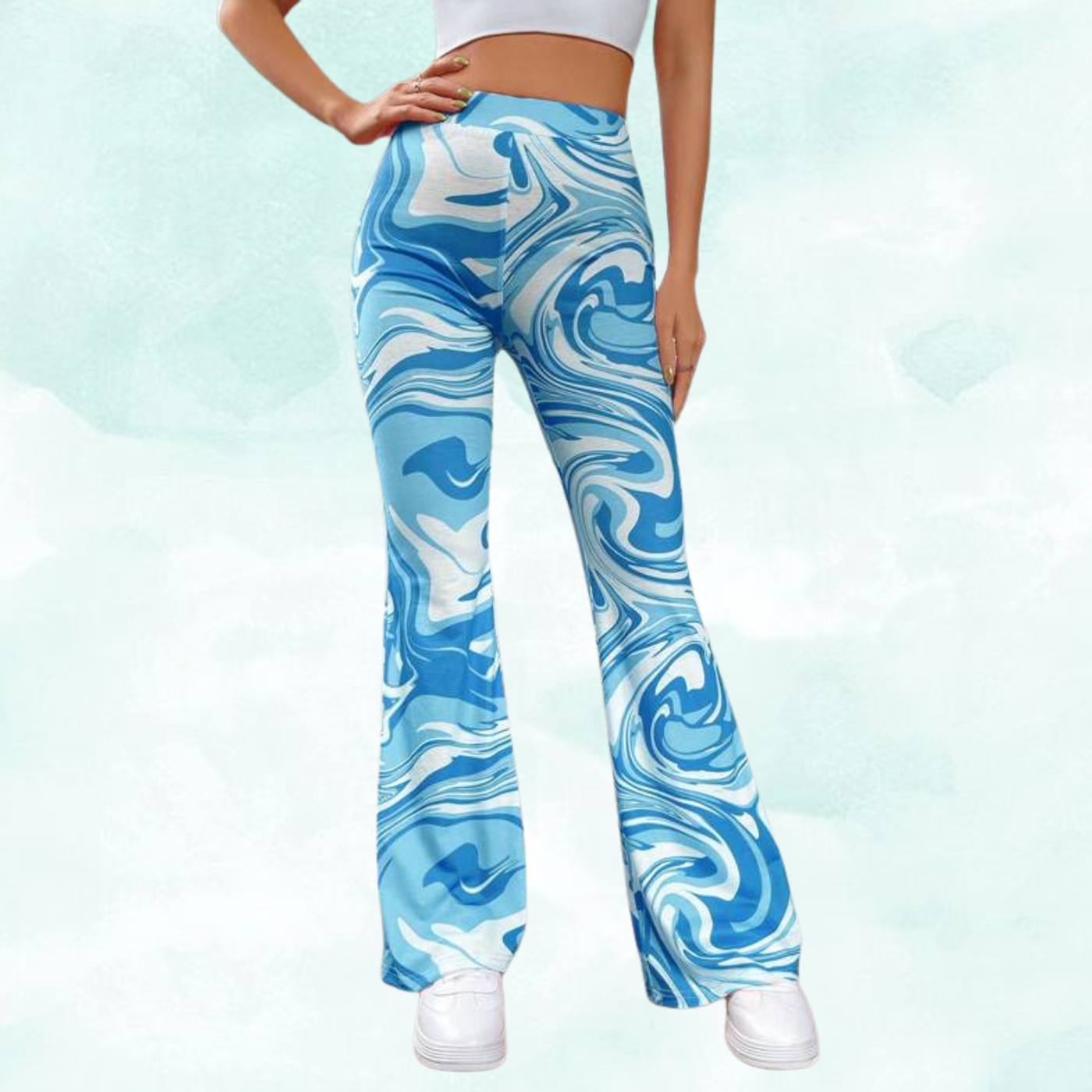 Ritsila Marble Print Flared Leg Pants, Casual High Waist Slim Pants (Pack of-2)