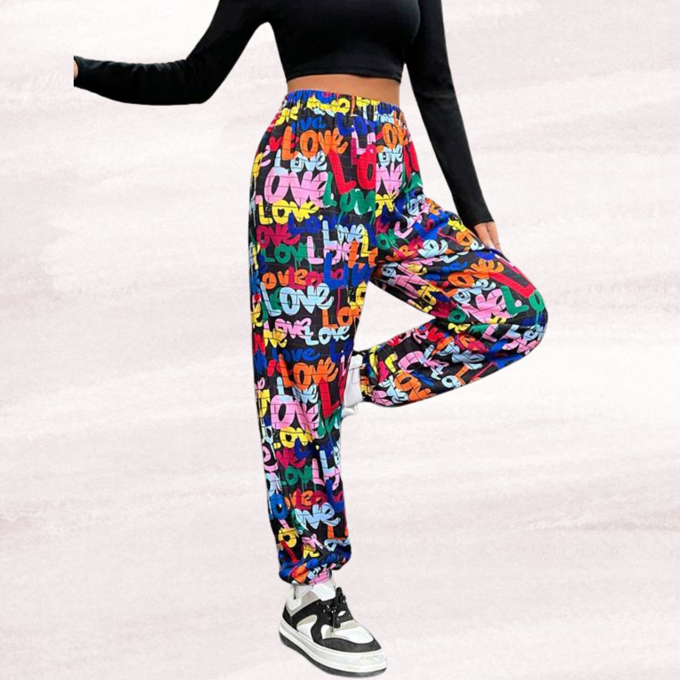 Ritsila Printed High Waisted Windbreaker Jogger Pants WHITE BLACK