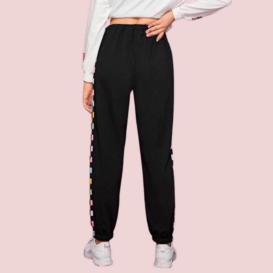 Ritsila Printed High Waisted Windbreaker Jogger Pants WHITE BLACK