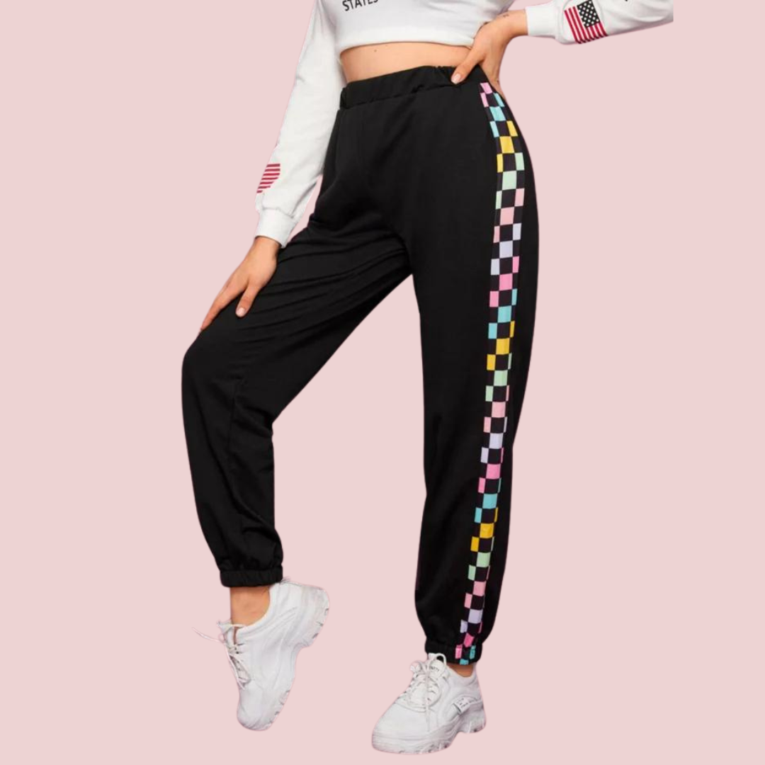 Ritsila Printed High Waisted Windbreaker Jogger Pants WHITE BLACK