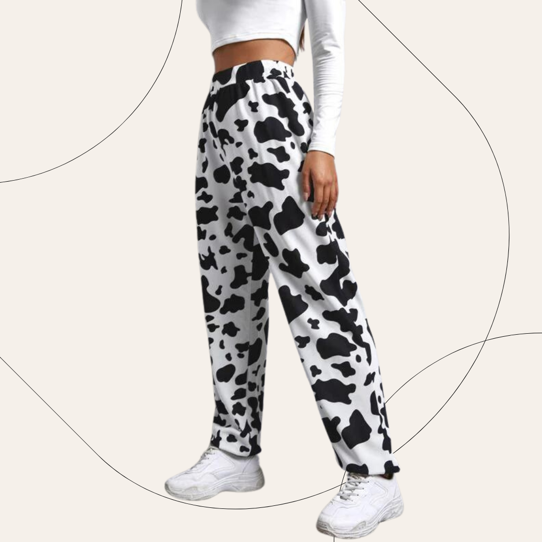 Ritsila Women's Cow Print Sweatpants Elastic High Waist Jogger Pants (Pack of-2)