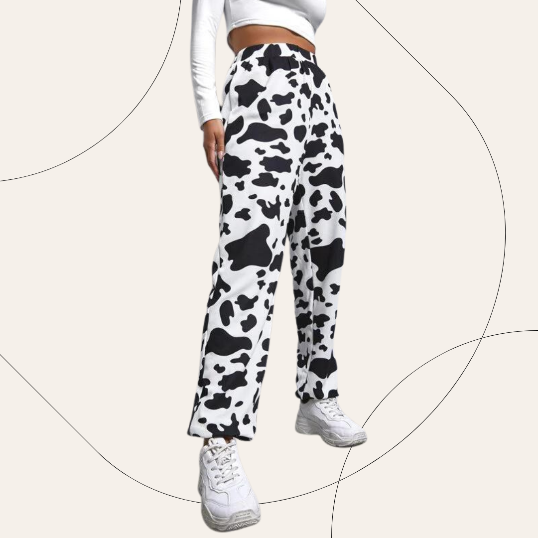 Ritsila Women's Cow Print Sweatpants Elastic High Waist Jogger Pants (Pack of-2)