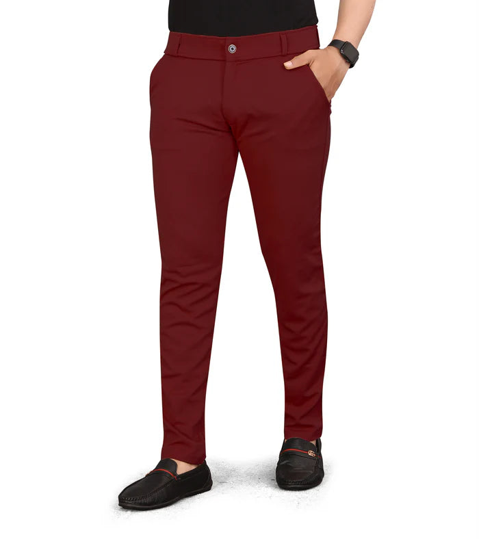 Men Regular Fit Maroon Color Lycra Blend Trousers