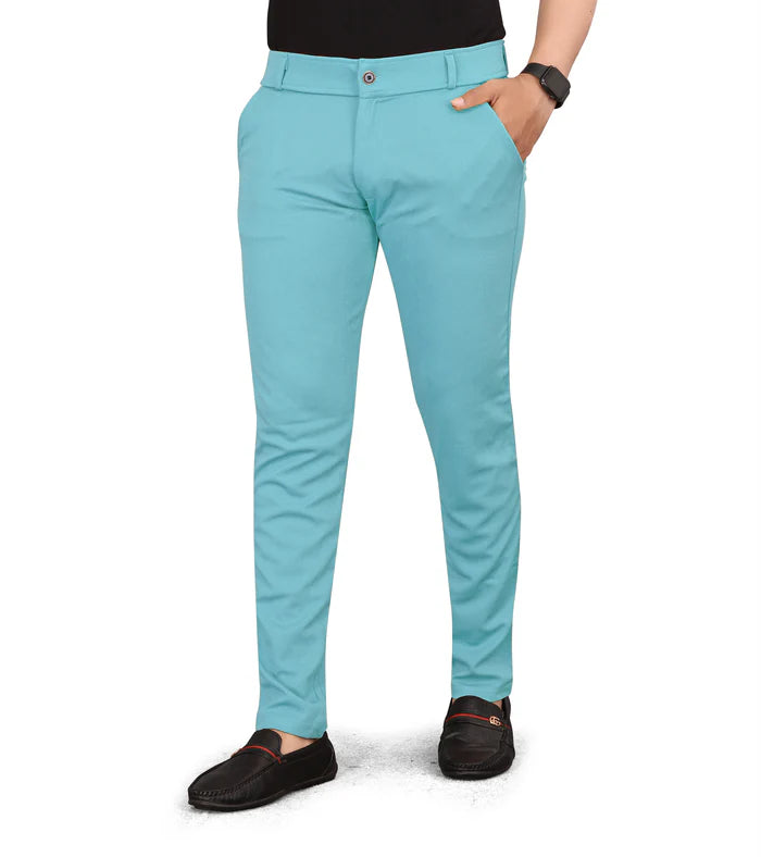 Men Regular Fit Mint Color Lycra Blend Trousers