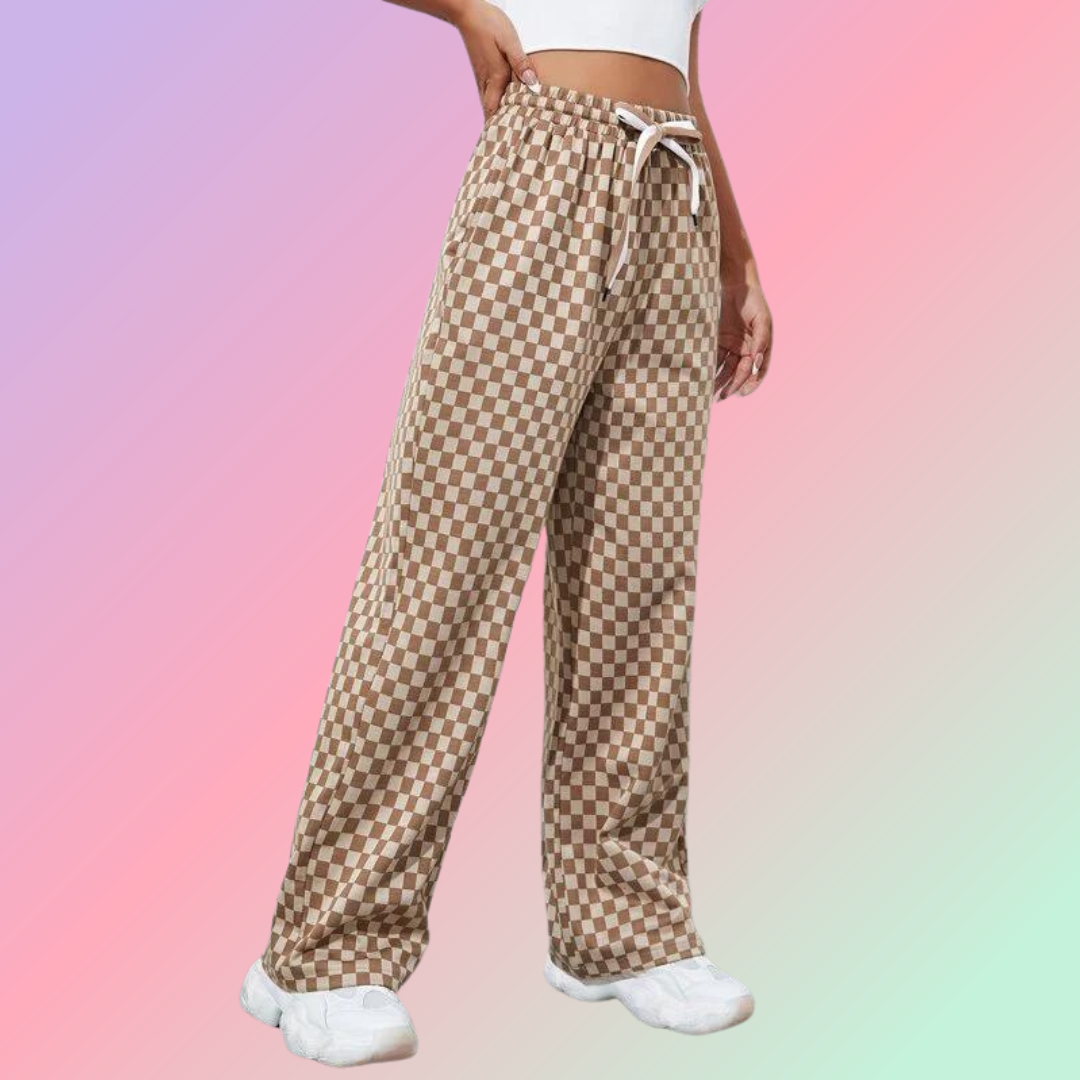 Ritsila Women's Loose Checkerboard Elastic Waist Wide Leg Pant (Pack of-2)