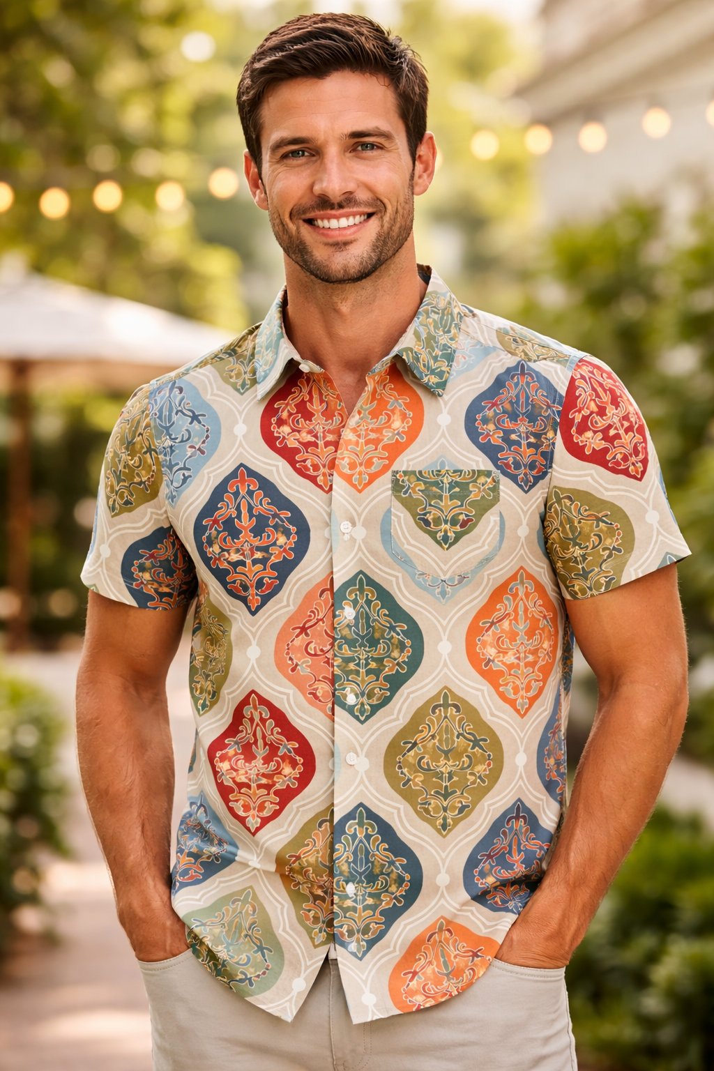 Royal Mosaic Diamond Print Shirt For Men's
