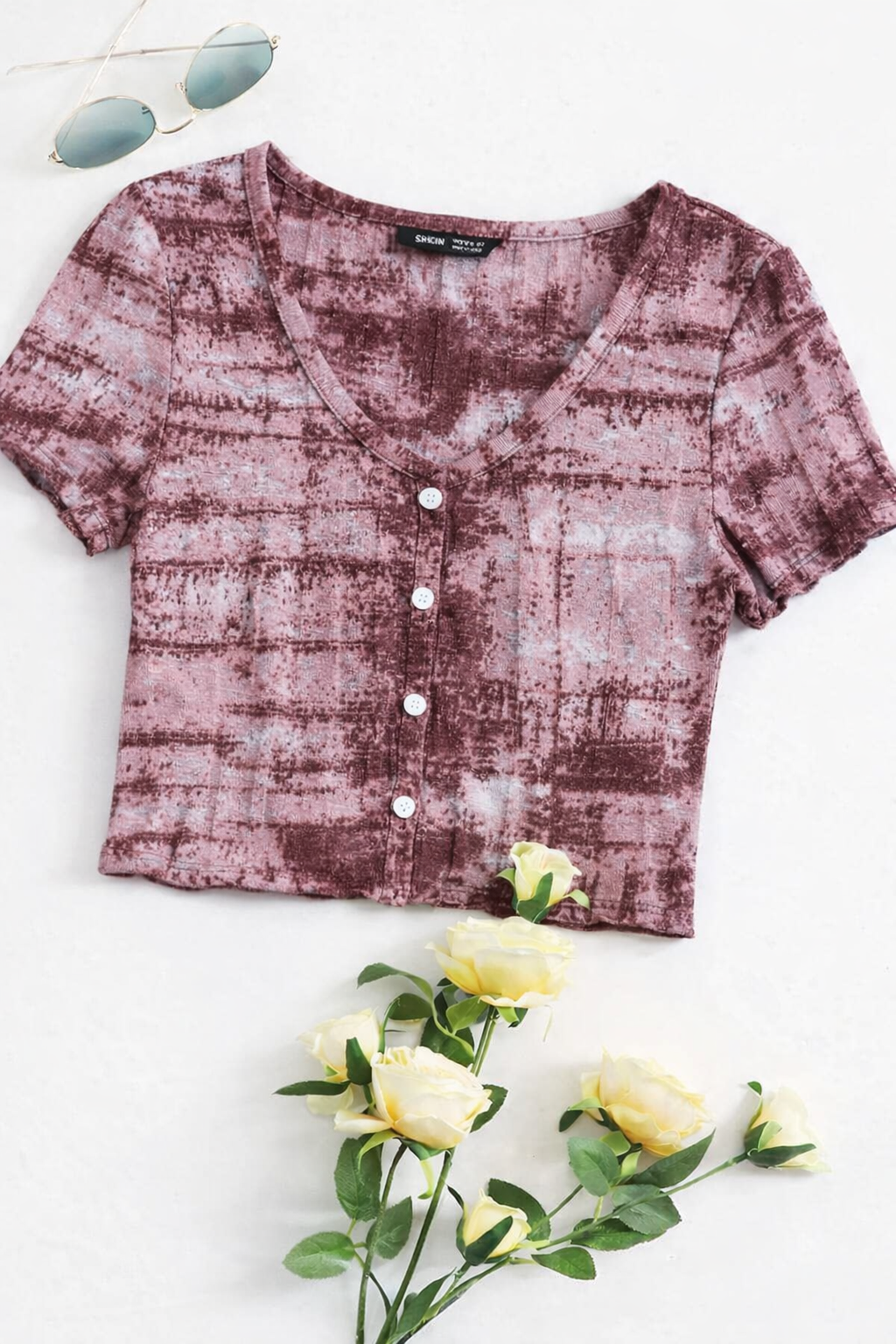 Blush Texture Button Crop Top