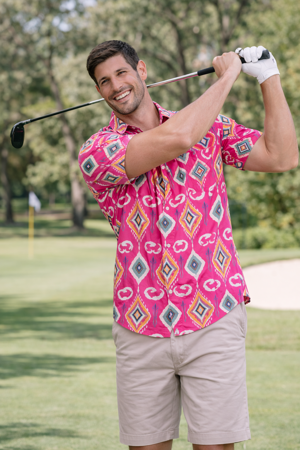 Pink Ikat Splash Printed Shirt For Men's