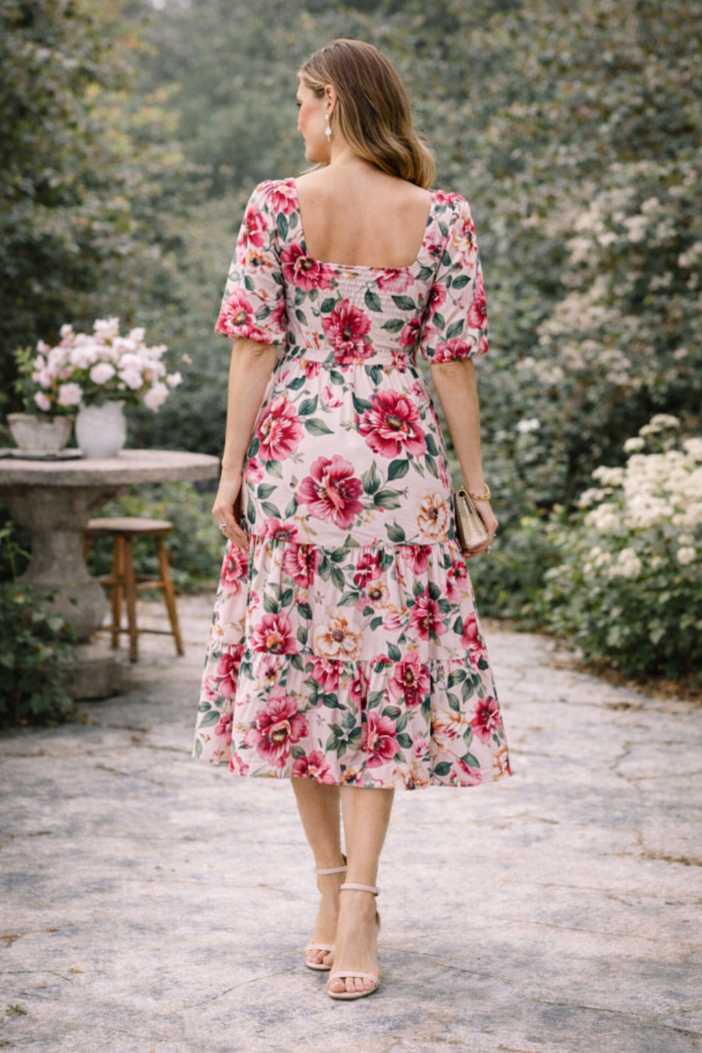 Rosé Garden Floral Midi Dress