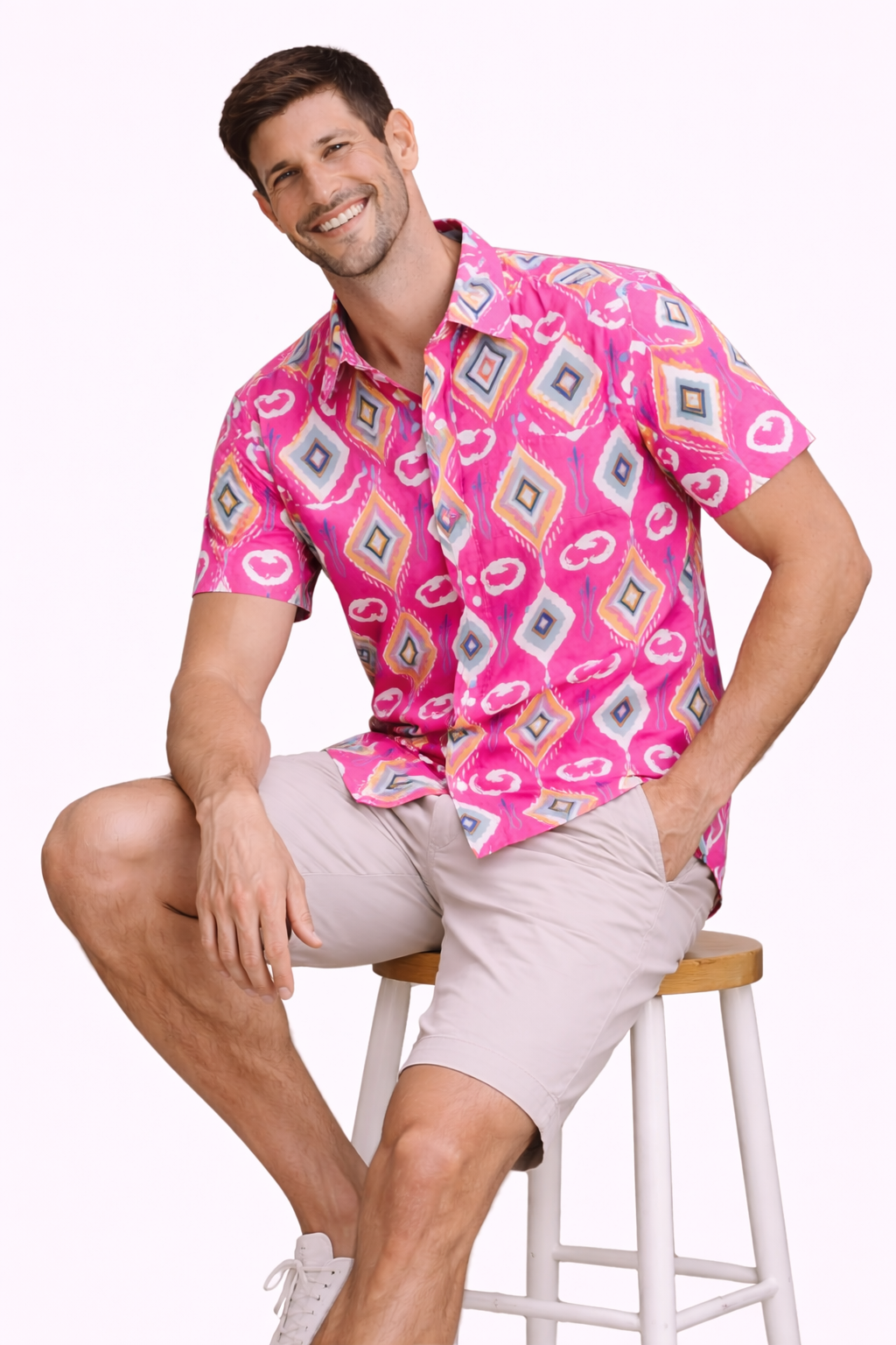 Pink Ikat Splash Printed Shirt For Men's