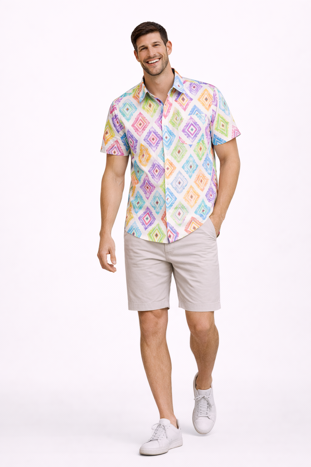 Rainbow Ikat Diamond Printed Shirt For Men's