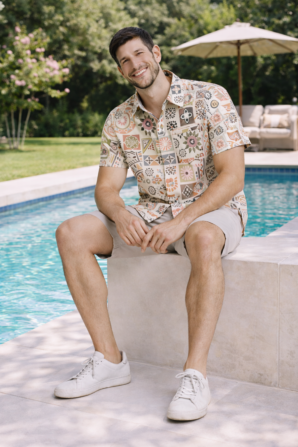 Vintage Tile Mosaic Printed Shirt For Men's