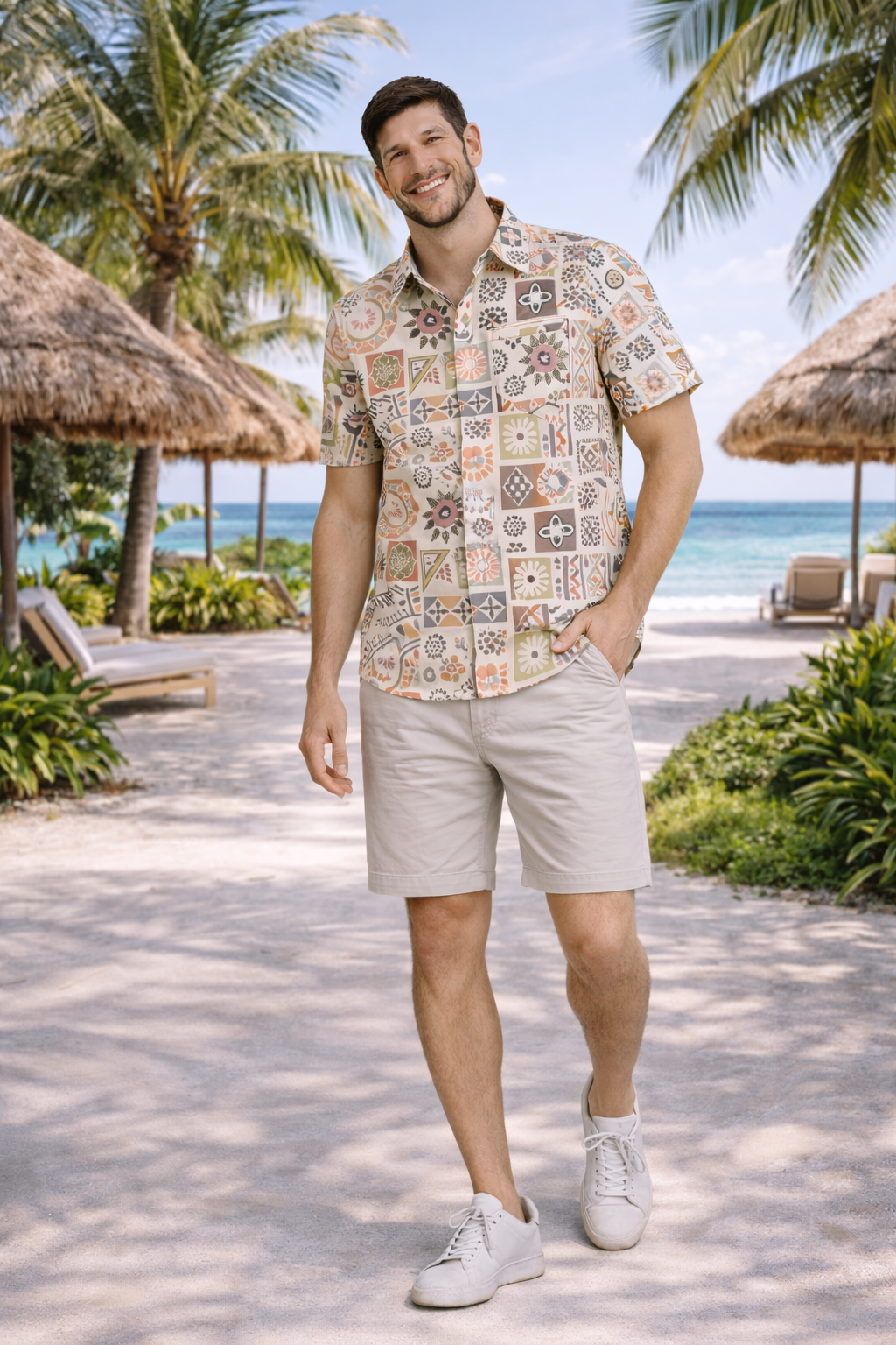 Vintage Tile Mosaic Printed Shirt For Men's