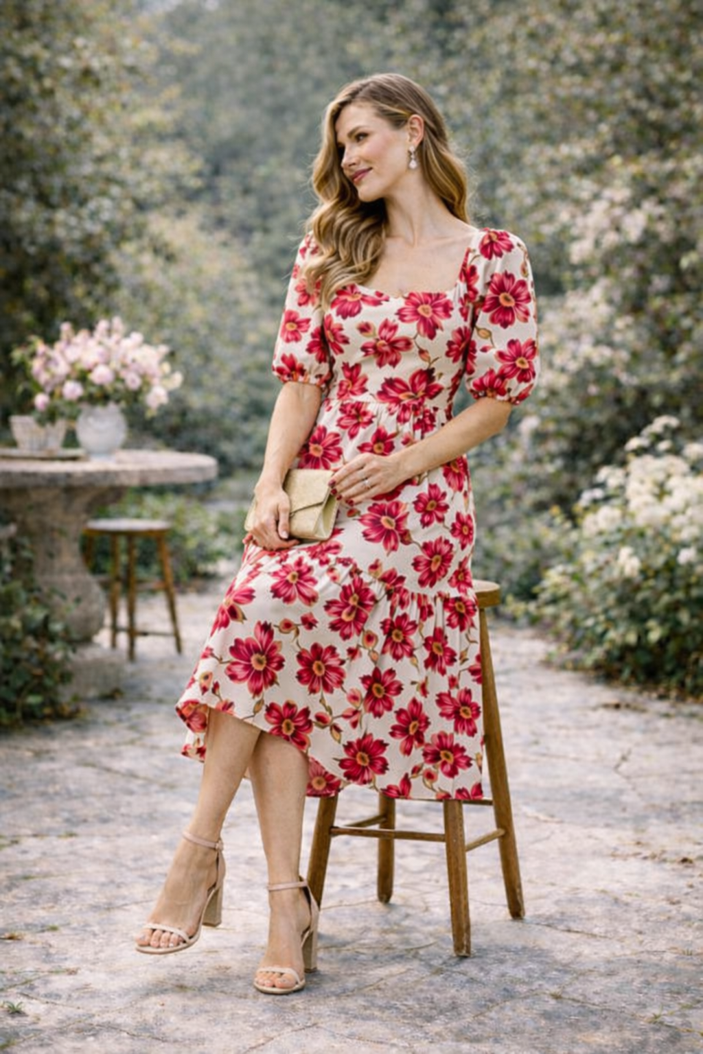 Scarlet Bloom Floral Midi Dress