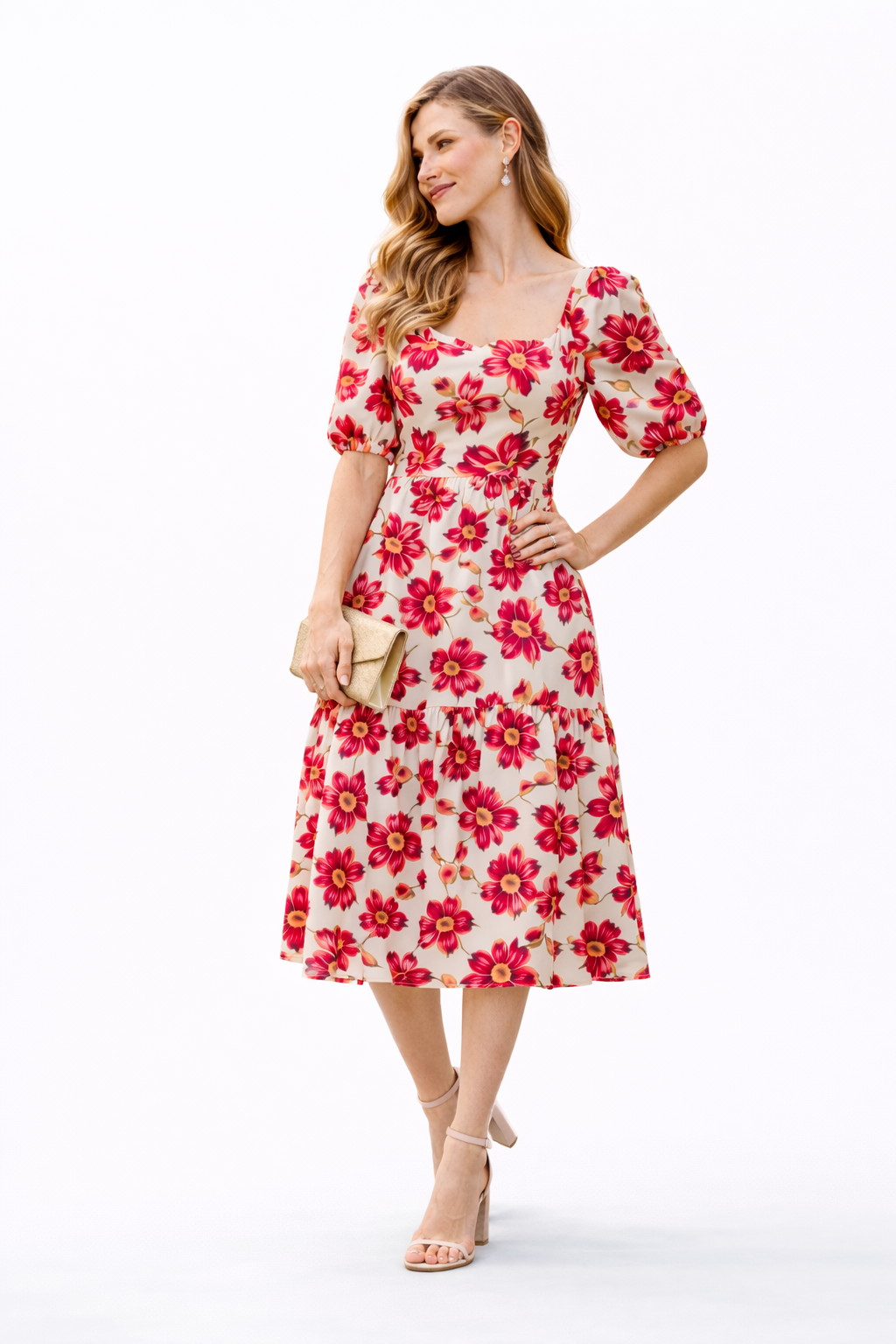 Scarlet Bloom Floral Midi Dress