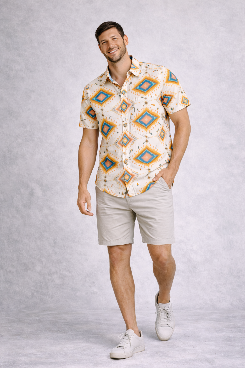 Desert Ikat Diamond Printed Shirt For Men's