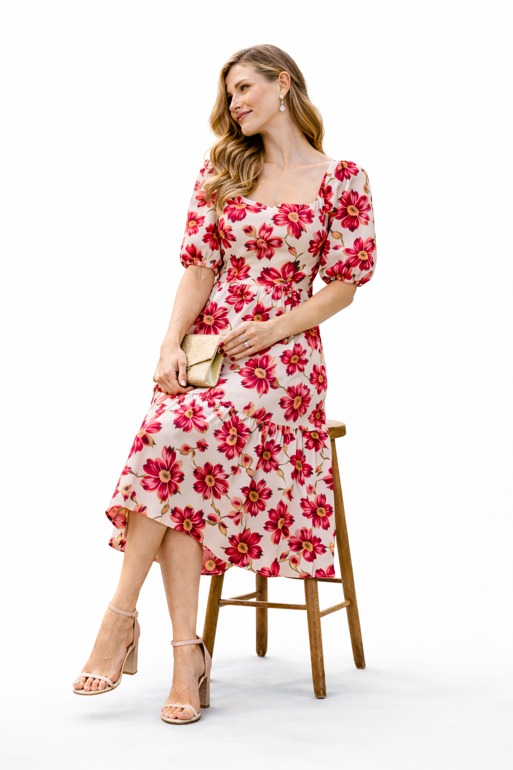 Scarlet Bloom Floral Midi Dress