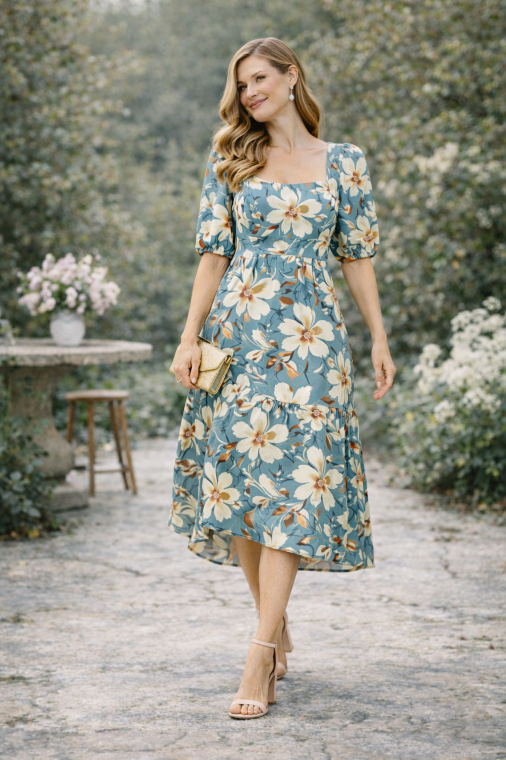 Sage Ivory Blossom Midi Dress