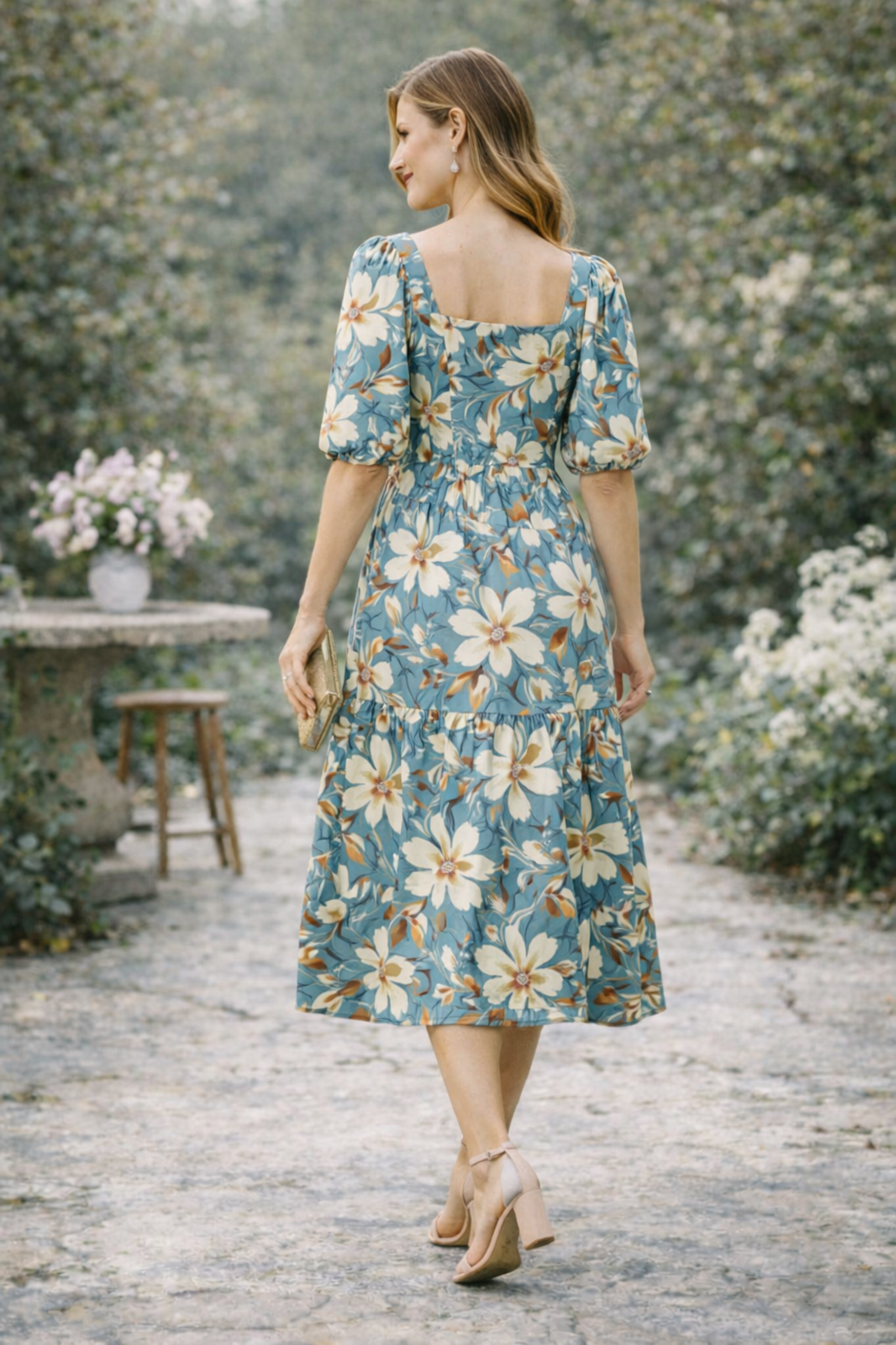 Sage Ivory Blossom Midi Dress