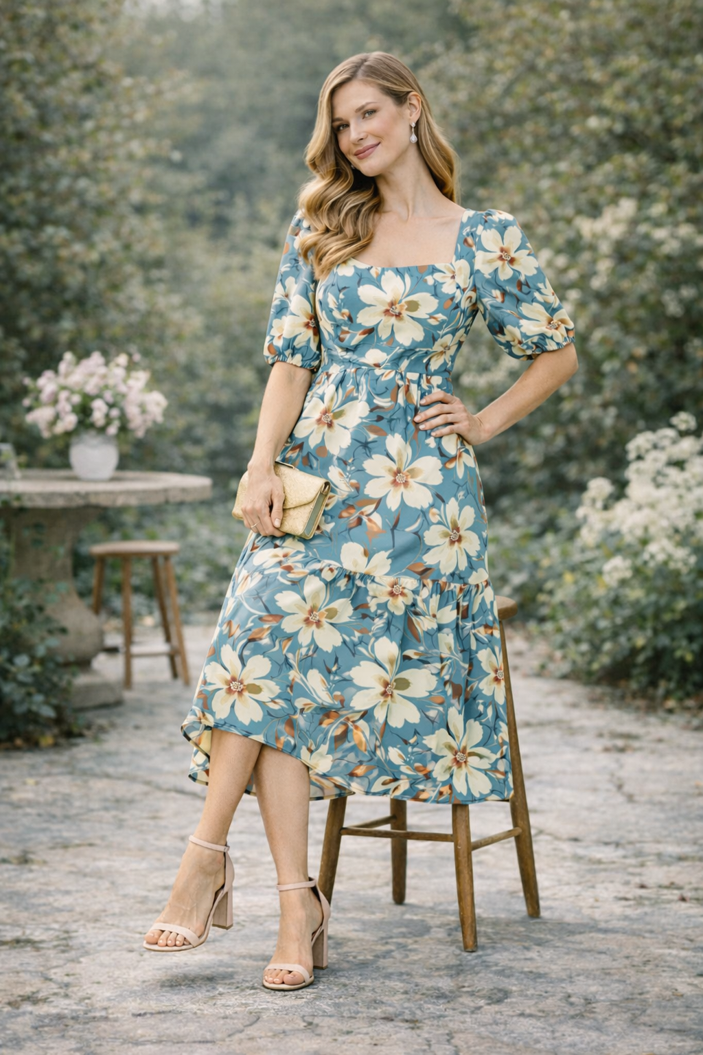 Sage Ivory Blossom Midi Dress