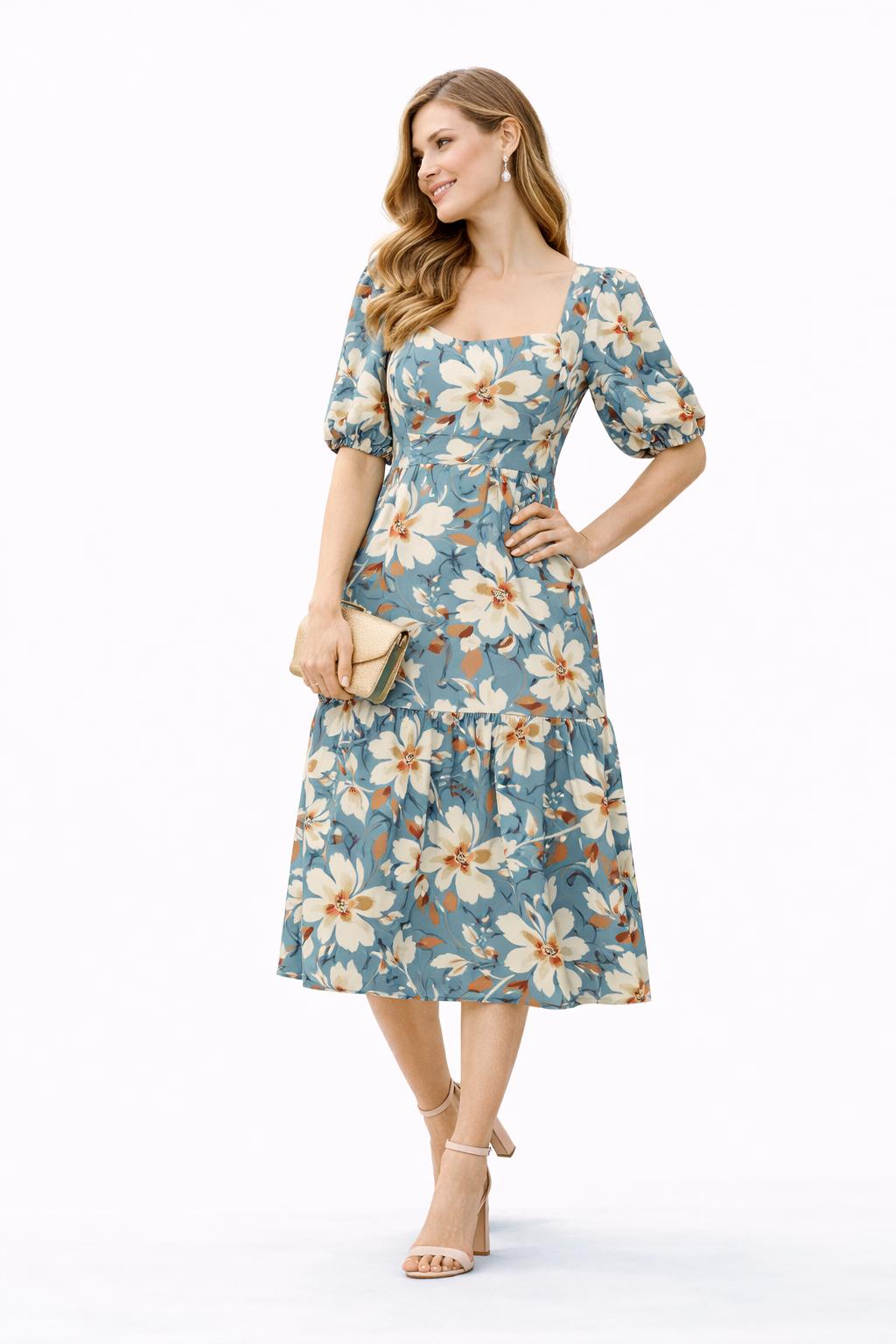 Sage Ivory Blossom Midi Dress