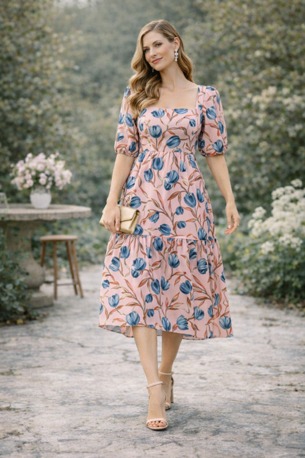 Blush Blue Tulip Midi Dress