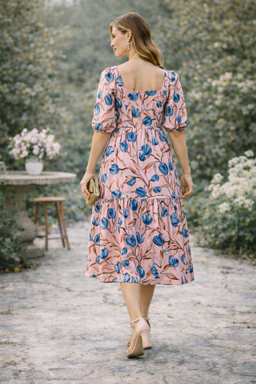 Blush Blue Tulip Midi Dress