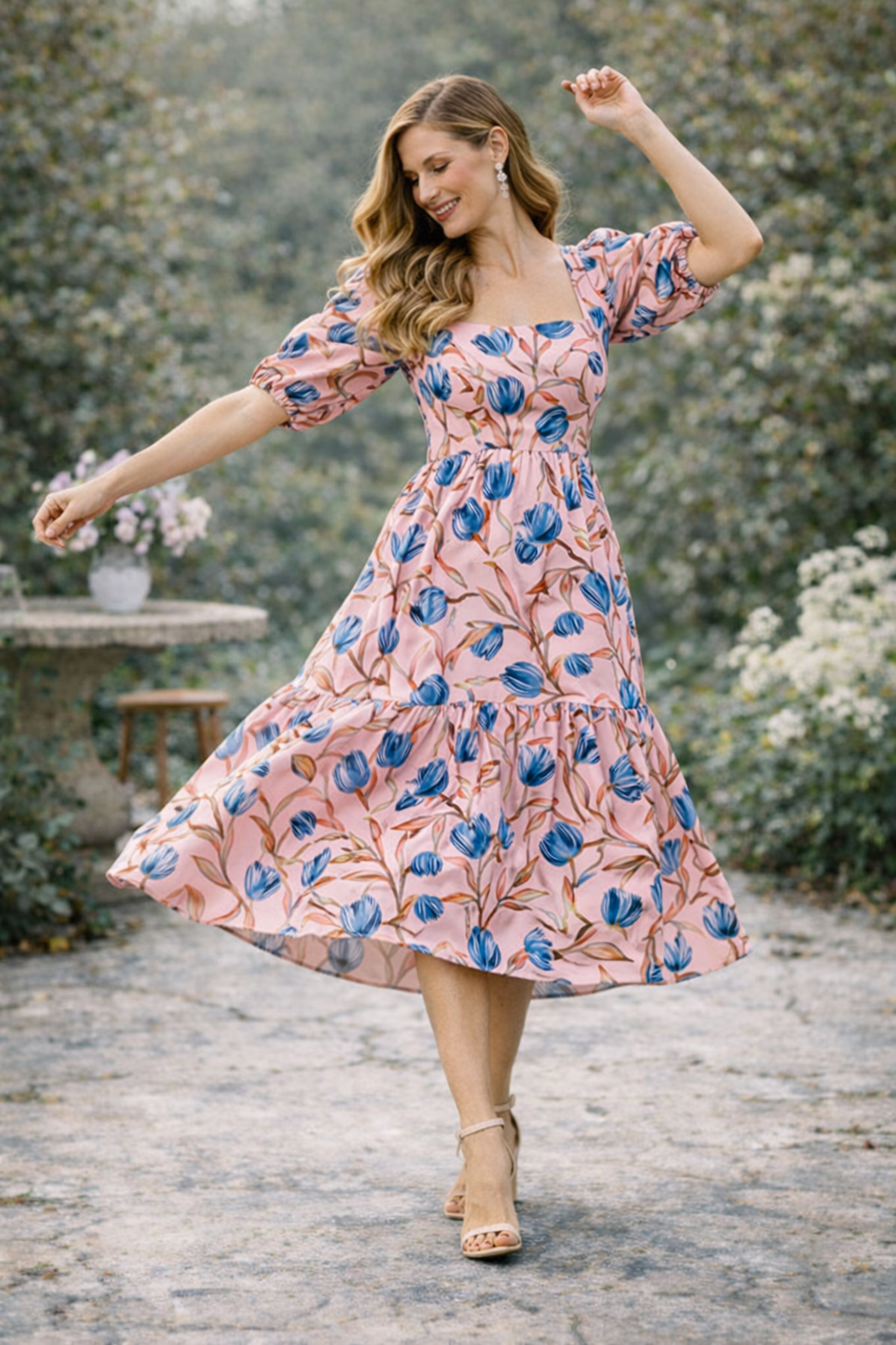 Blush Blue Tulip Midi Dress