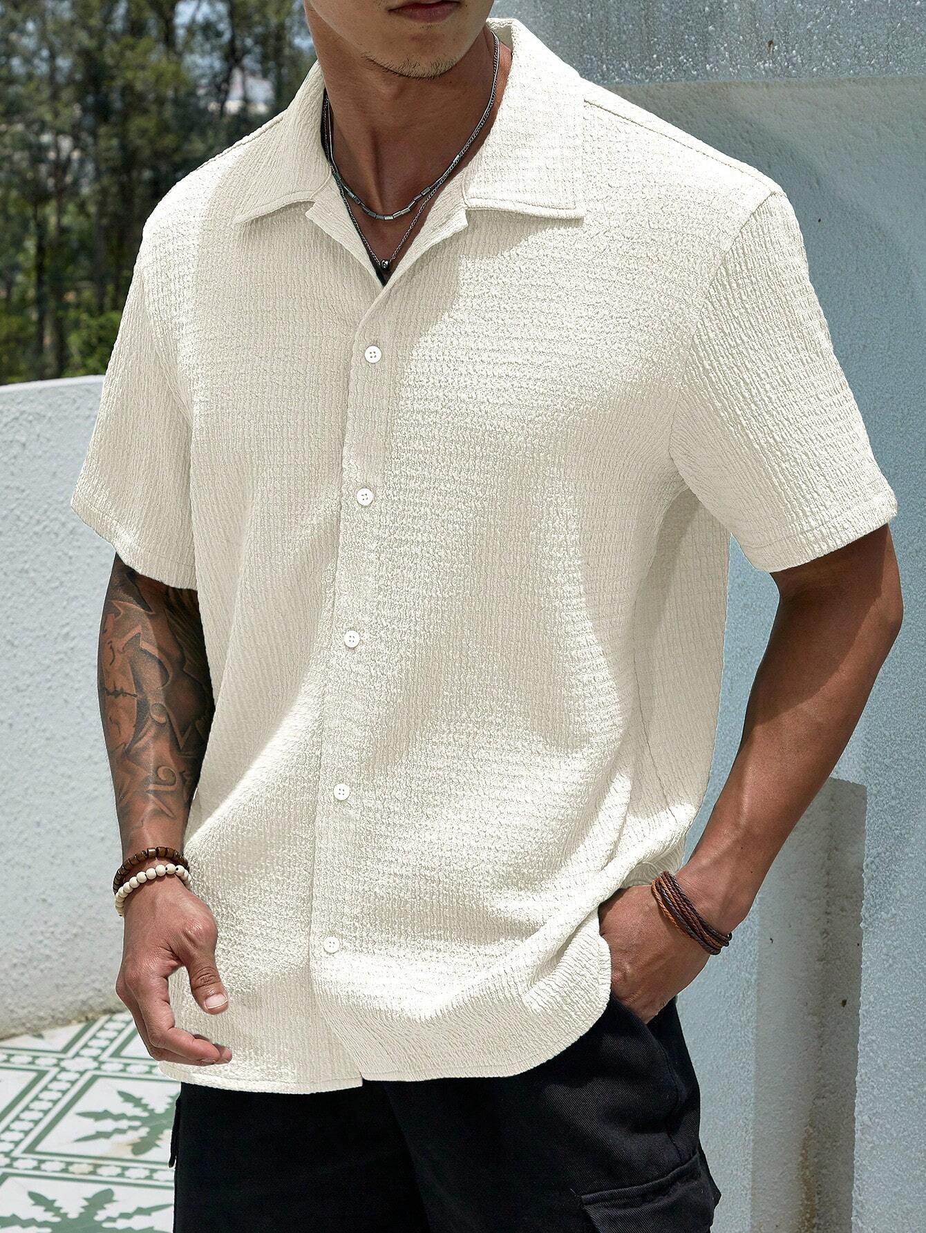 Men's Solid Color Casual Short Sleeve Shirt, Great for Summer