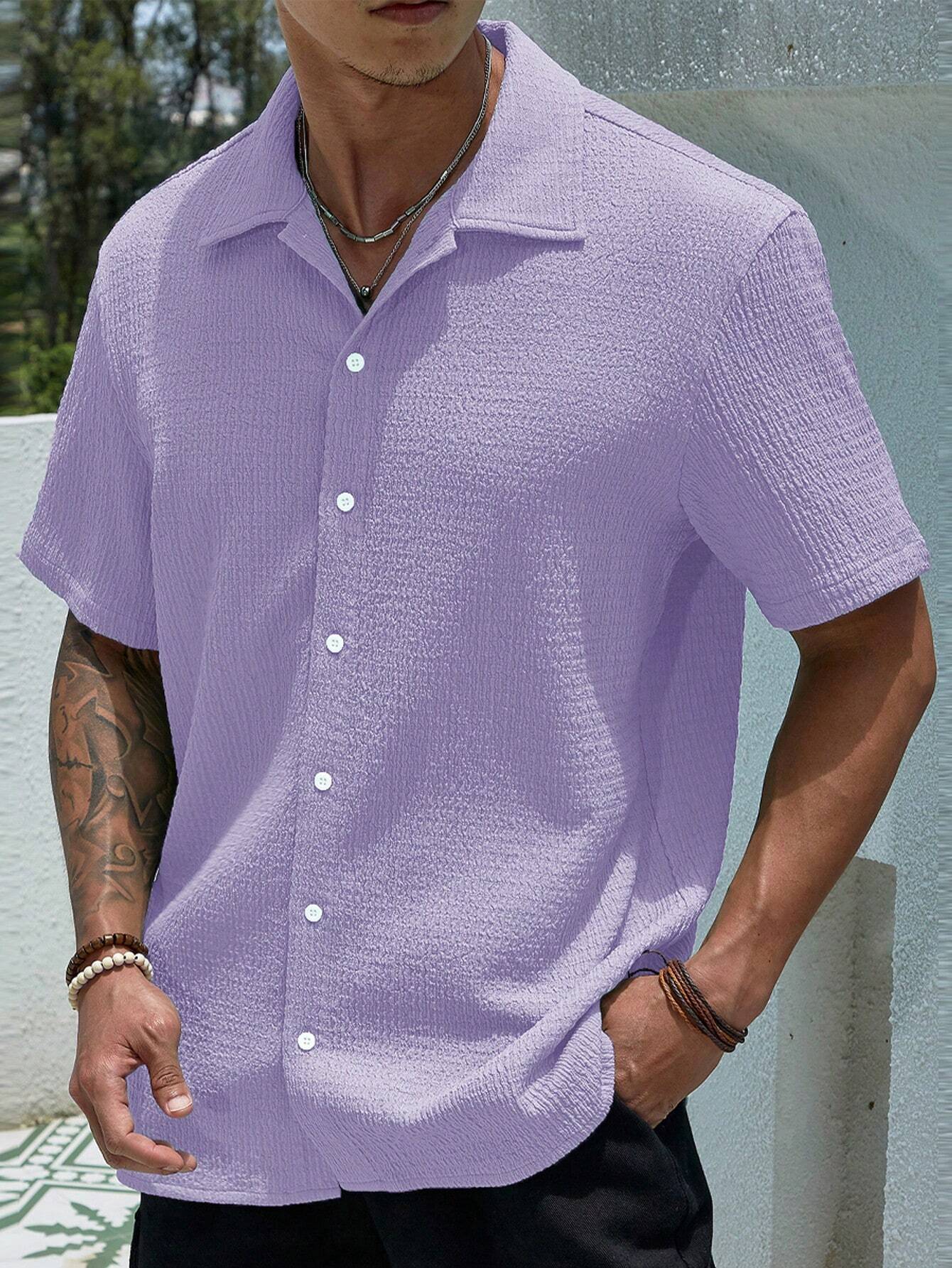 Men's Solid Color Casual Short Sleeve Shirt, Great for Summer