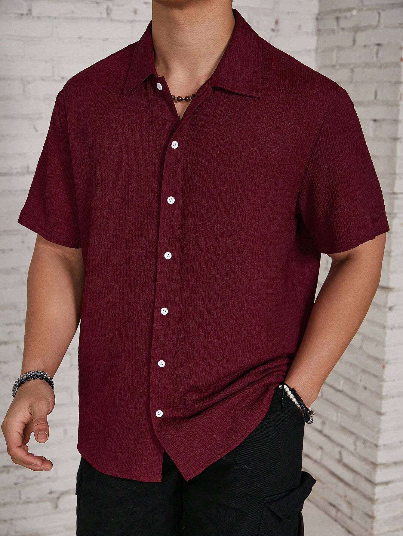 Men's Solid Color Casual Short Sleeve Shirt, Great for Summer