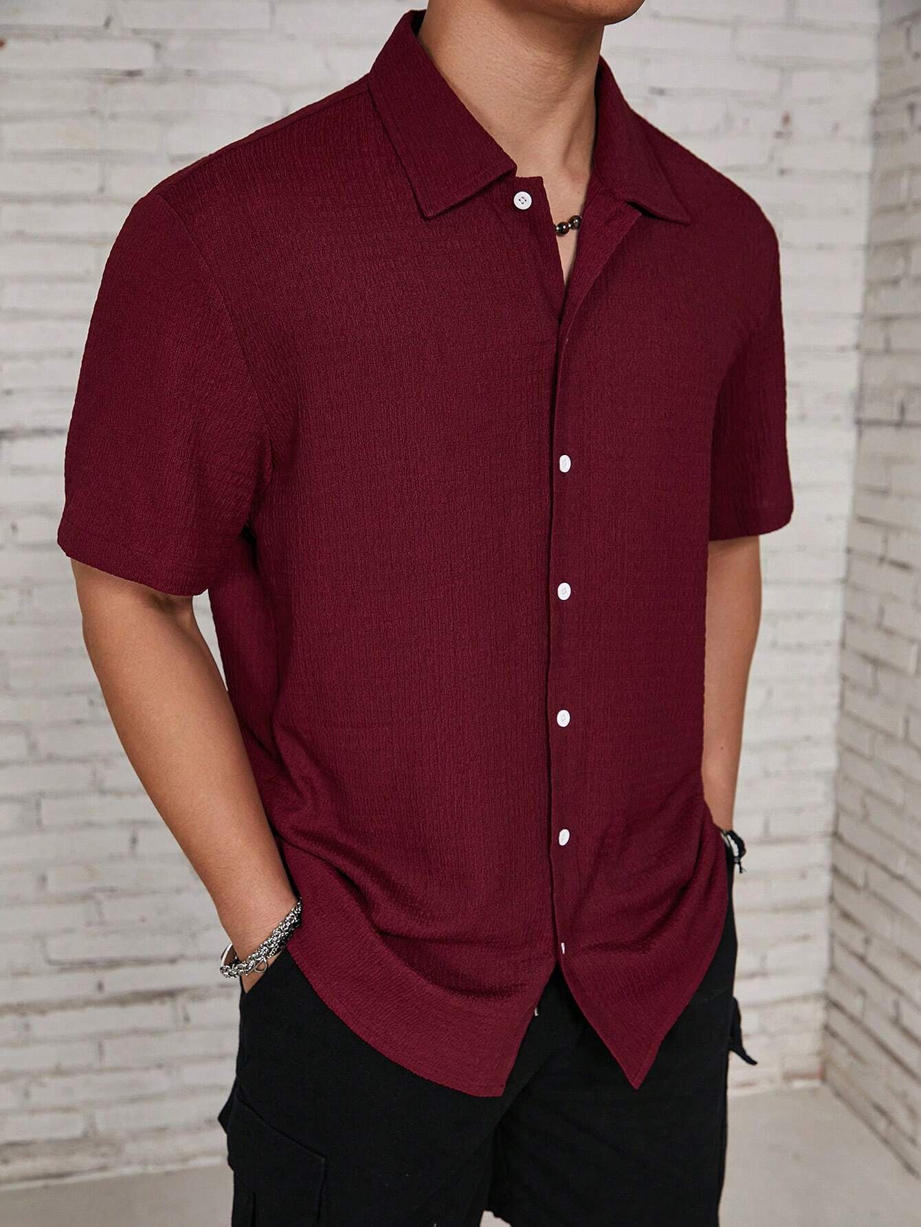 Men's Solid Color Casual Short Sleeve Shirt, Great for Summer