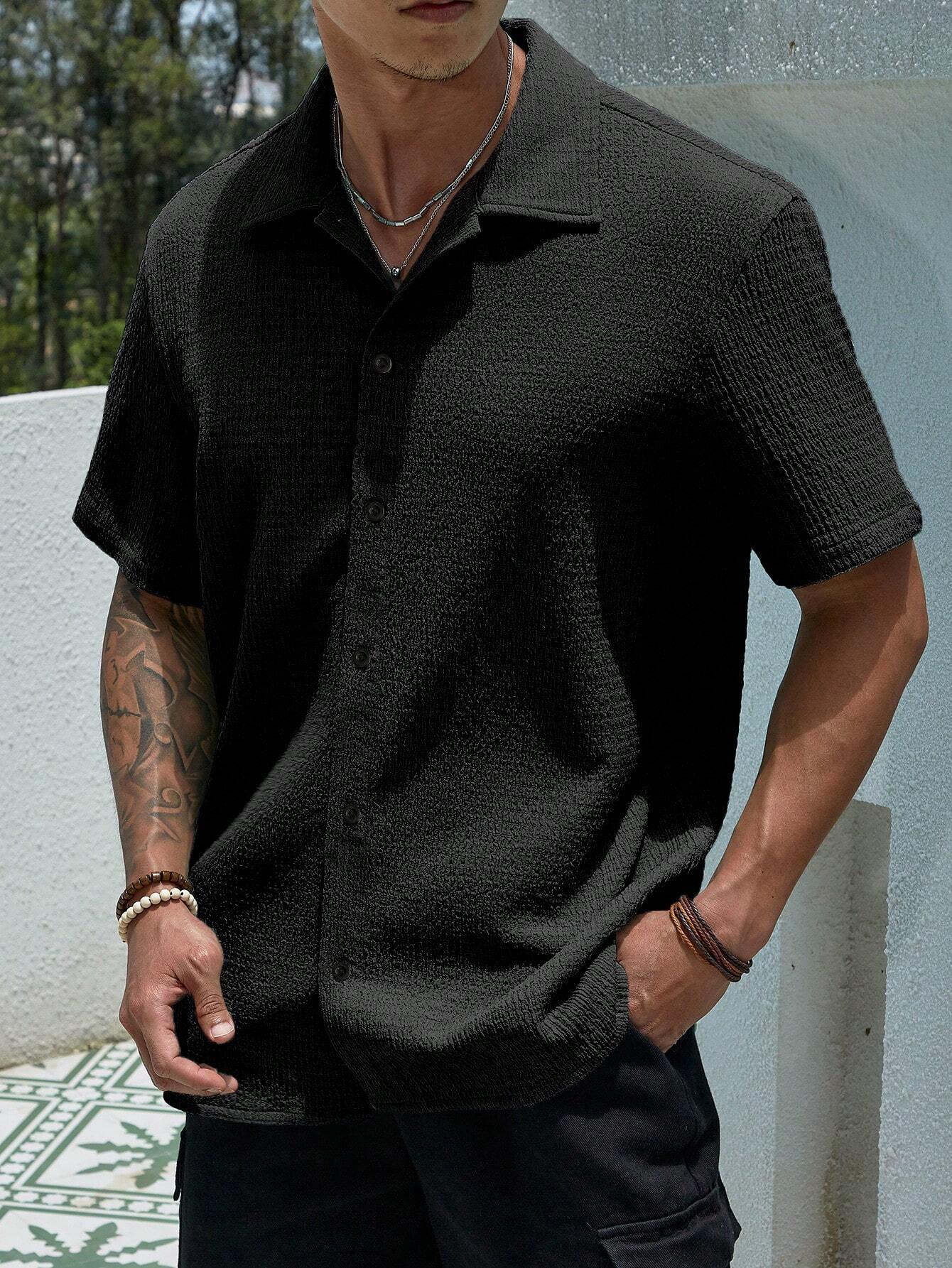 Men's Solid Color Casual Short Sleeve Shirt, Great for Summer