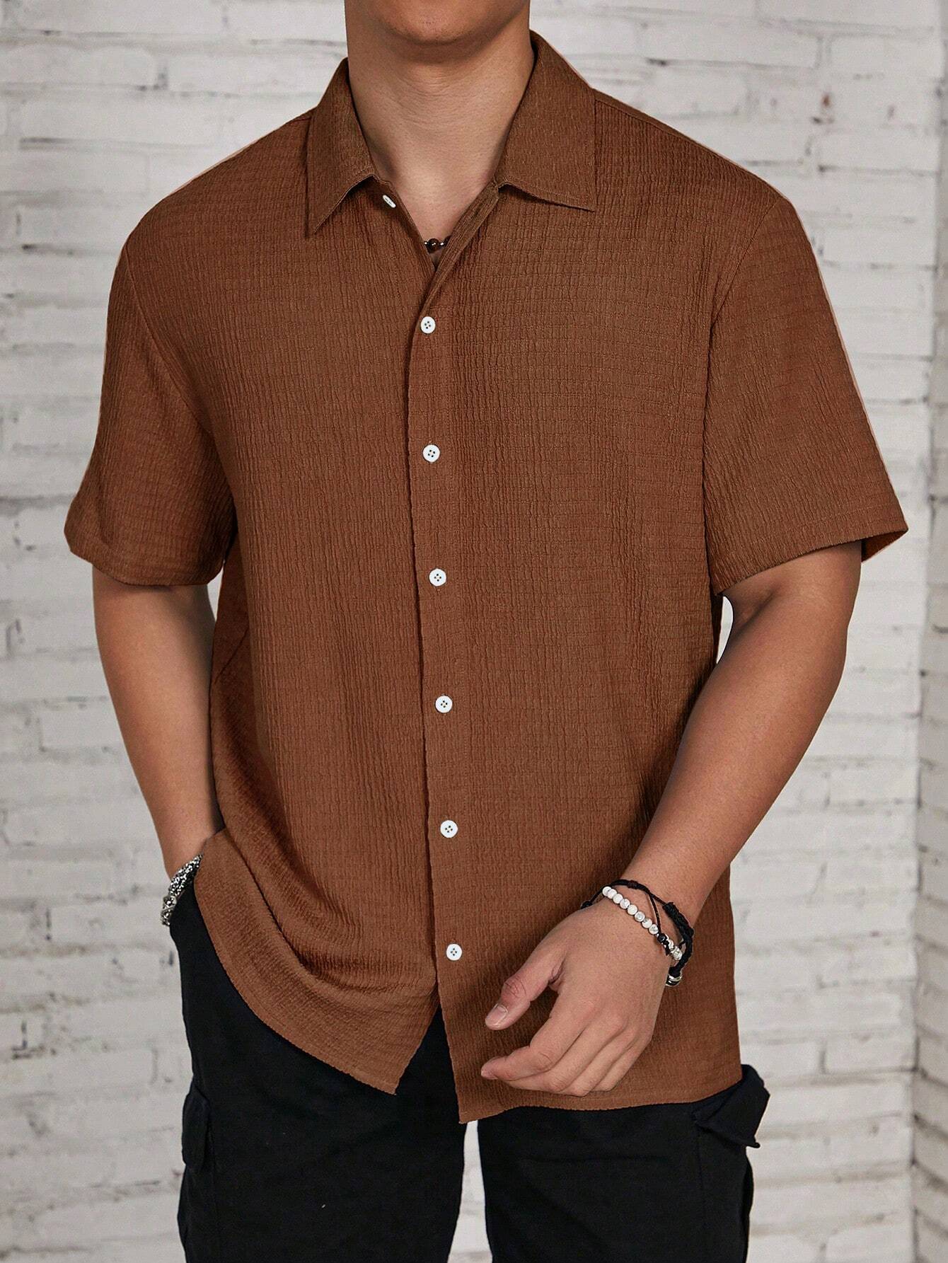 Men's Solid Color Casual Short Sleeve Shirt, Great for Summer