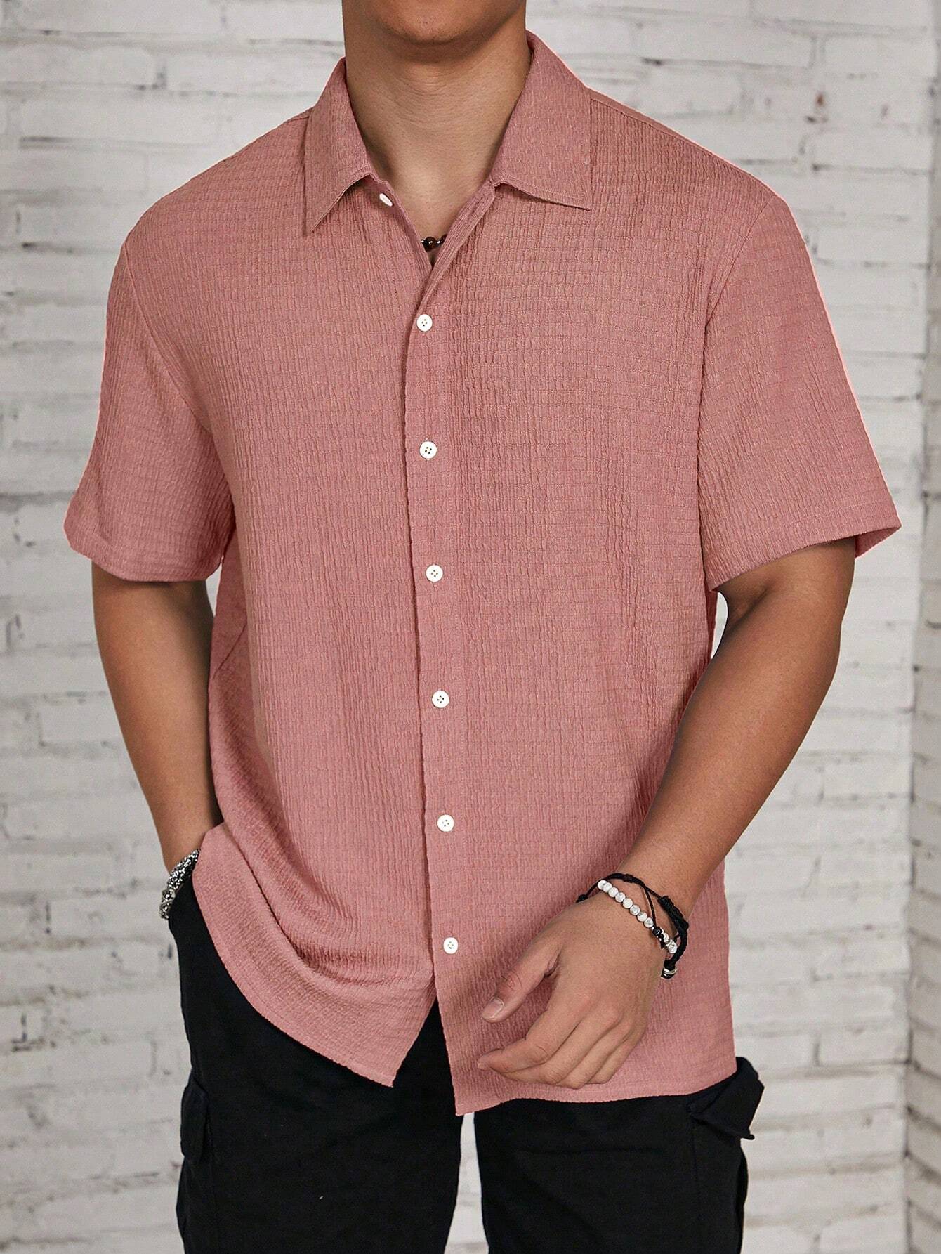 Men's Solid Color Casual Short Sleeve Shirt, Great for Summer