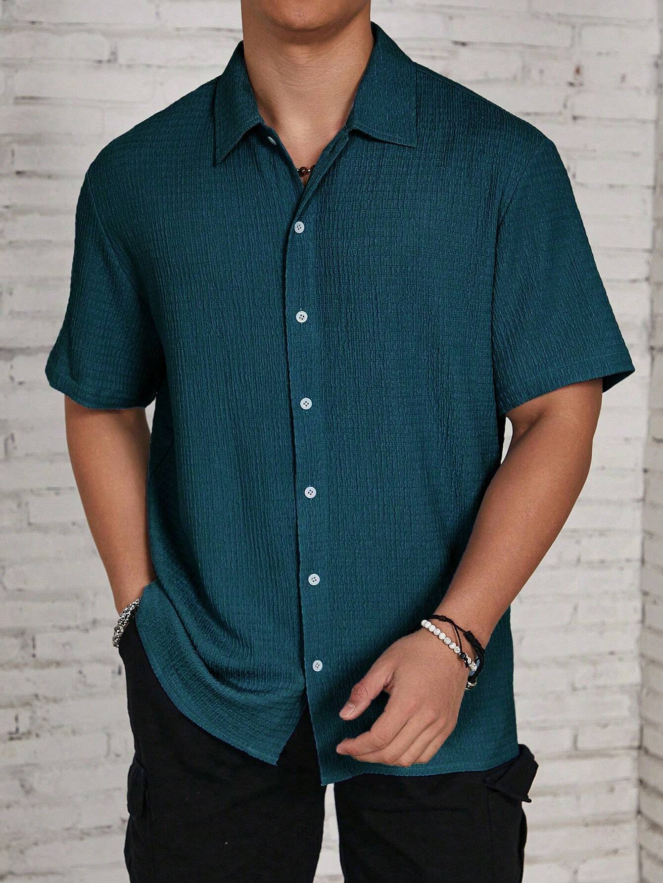 Men's Solid Color Casual Short Sleeve Shirt, Great for Summer