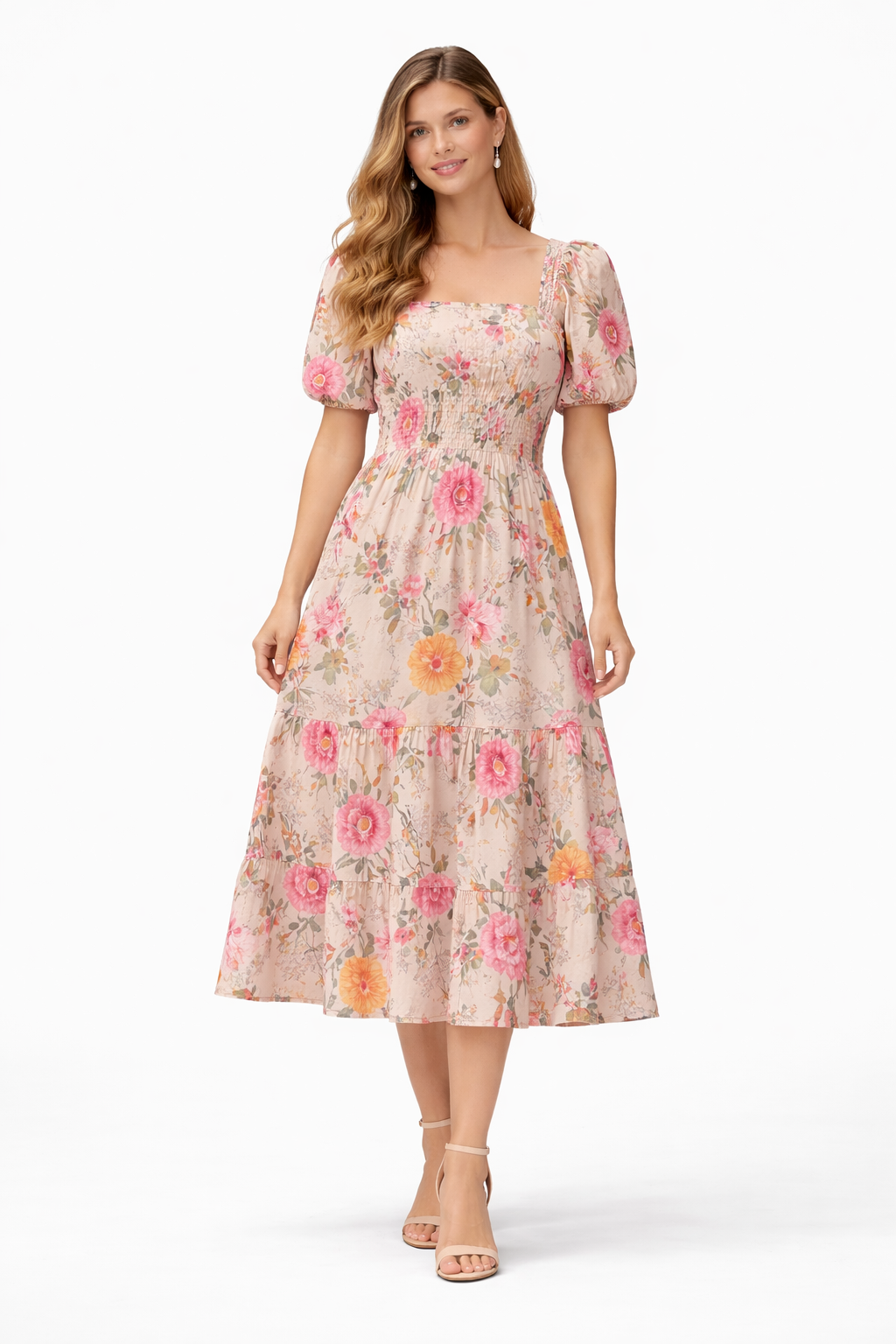 Blush Meadow Smocked Midi Dress