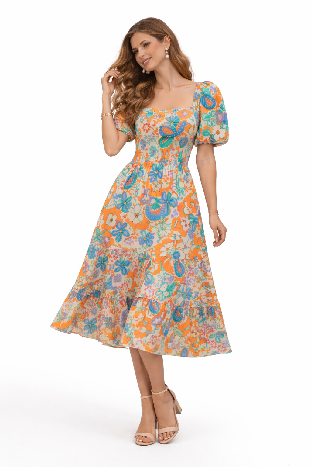 Sunset Garden Floral Midi Dress